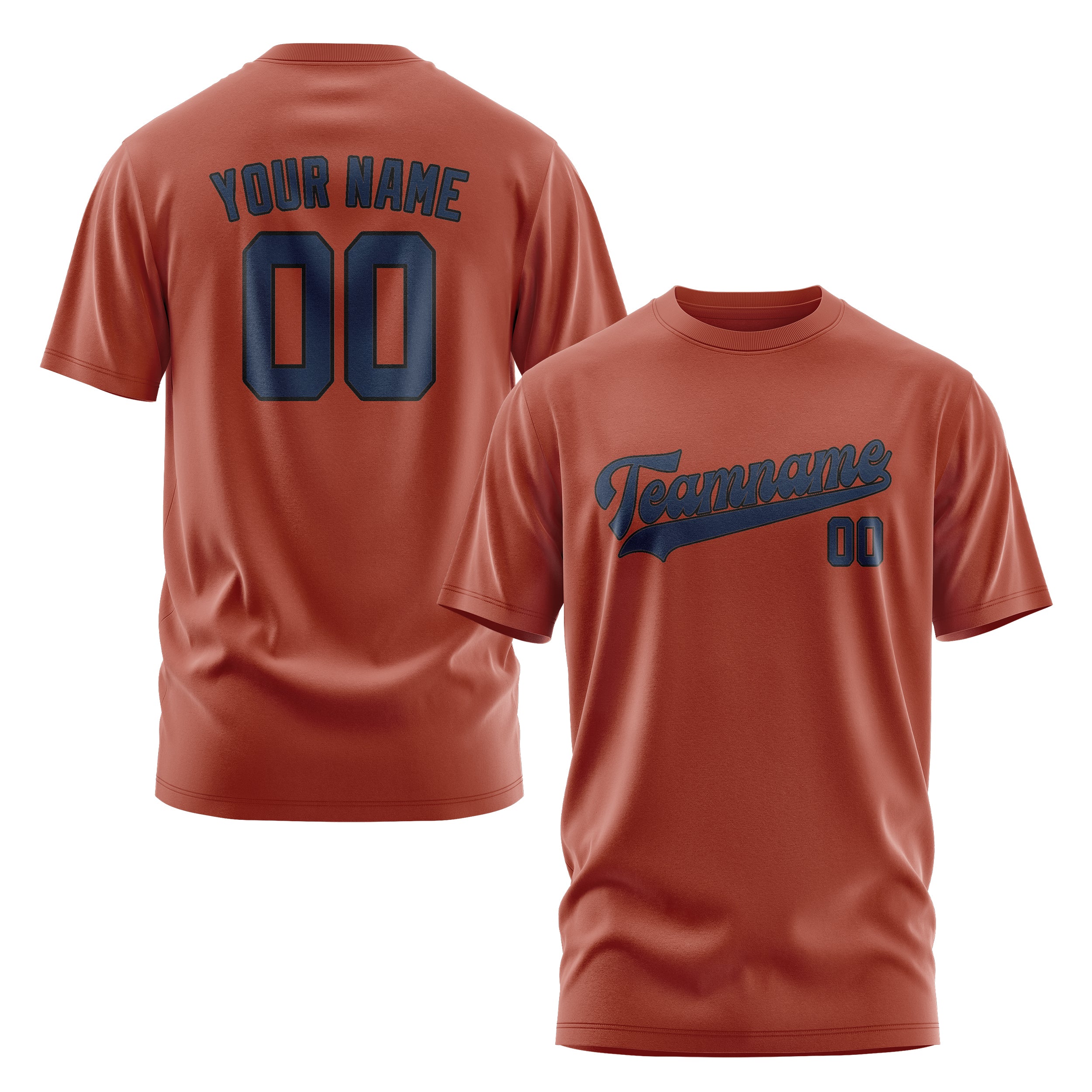 Maßgeschneidertes Korallenrot Marineblau T-Shirt