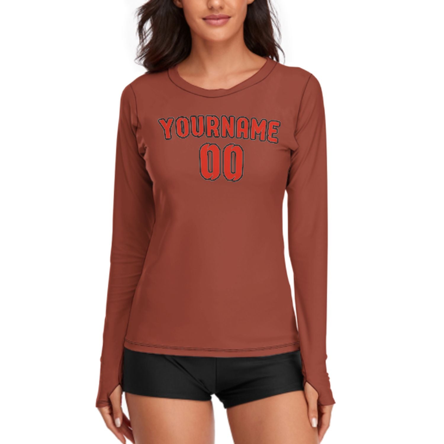 Maßgeschneidertes Korallenrot Orangerot Damen Langarmshirt