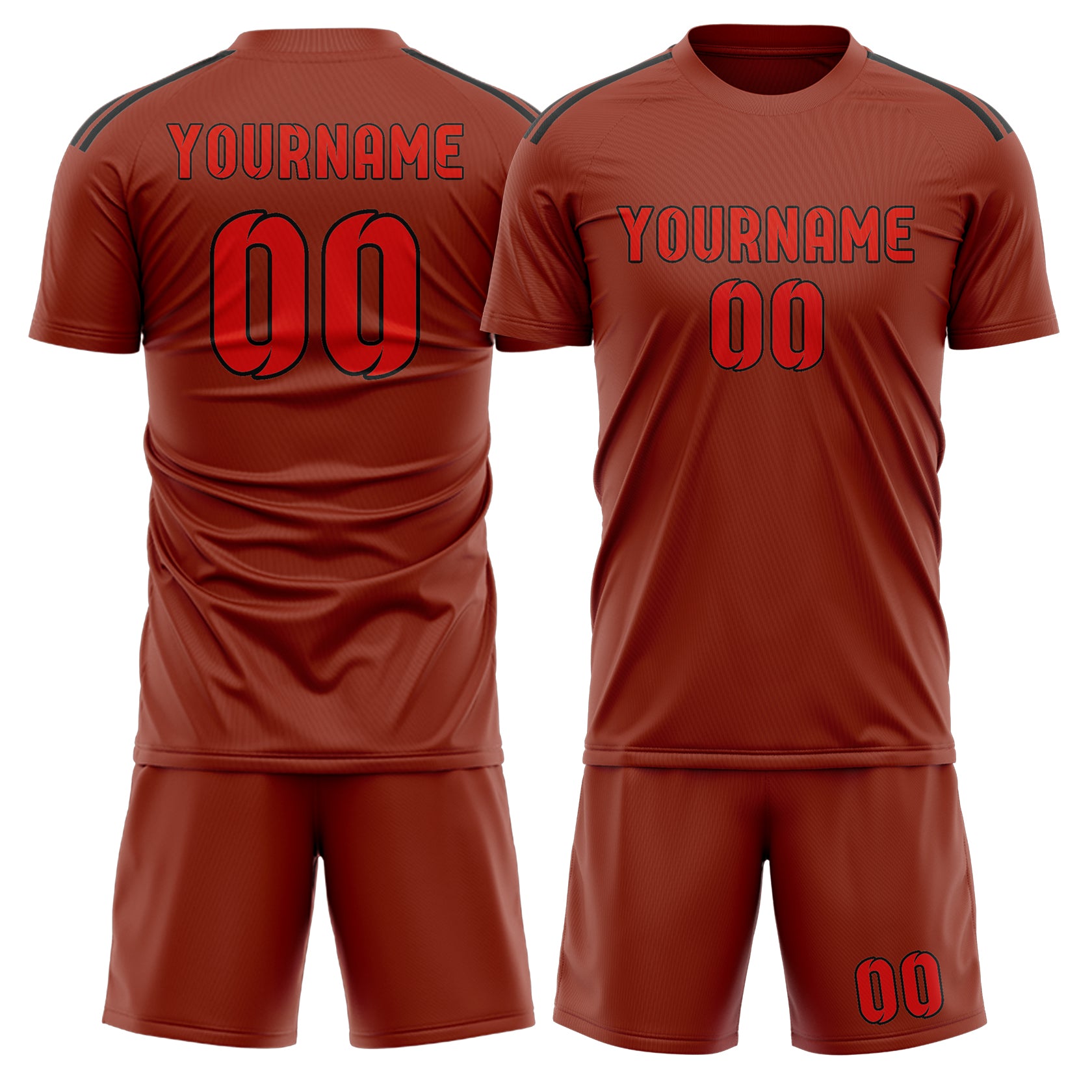 Maßgeschneidertes Professionelles Korallenrot Orangerot Fußballtrikot-Set