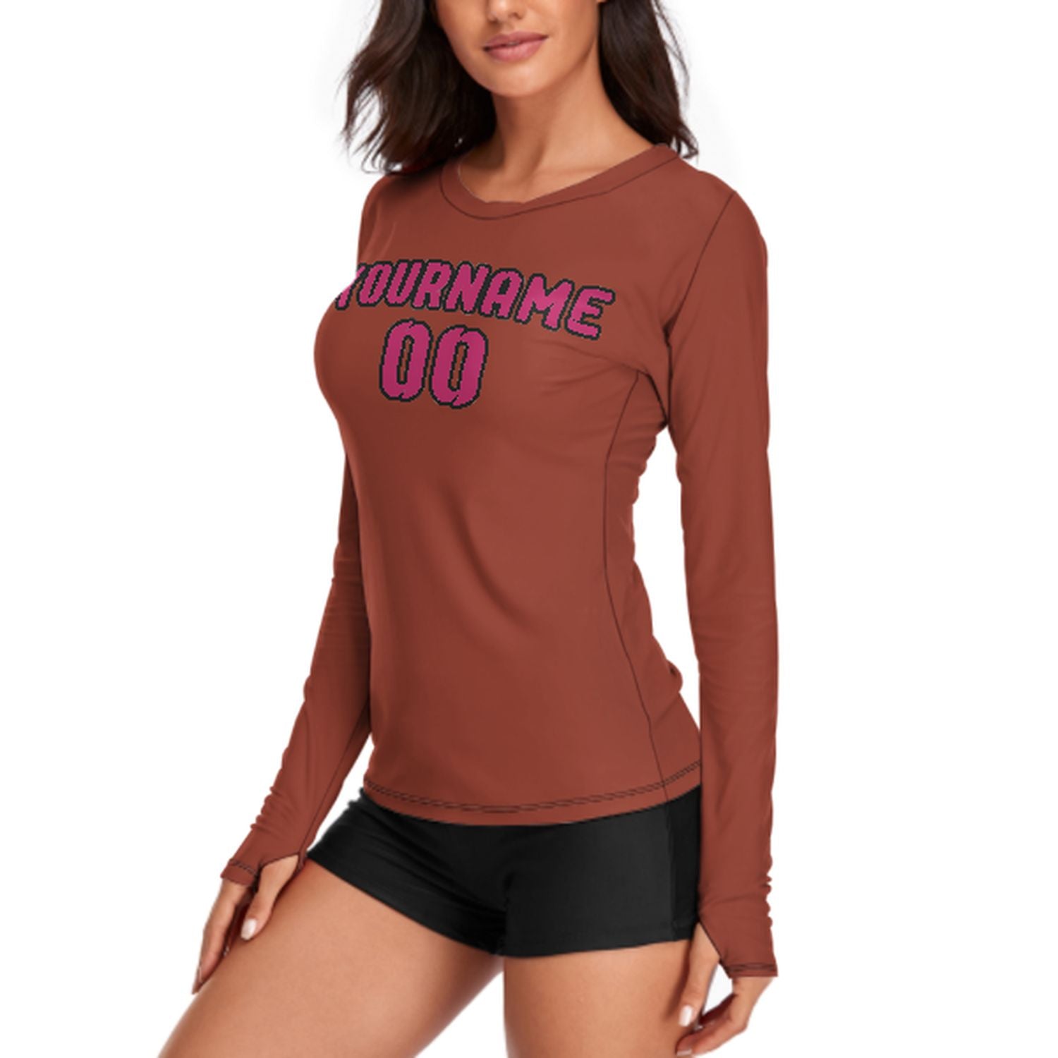 Maßgeschneidertes Korallenrot Rosarot Damen Langarmshirt