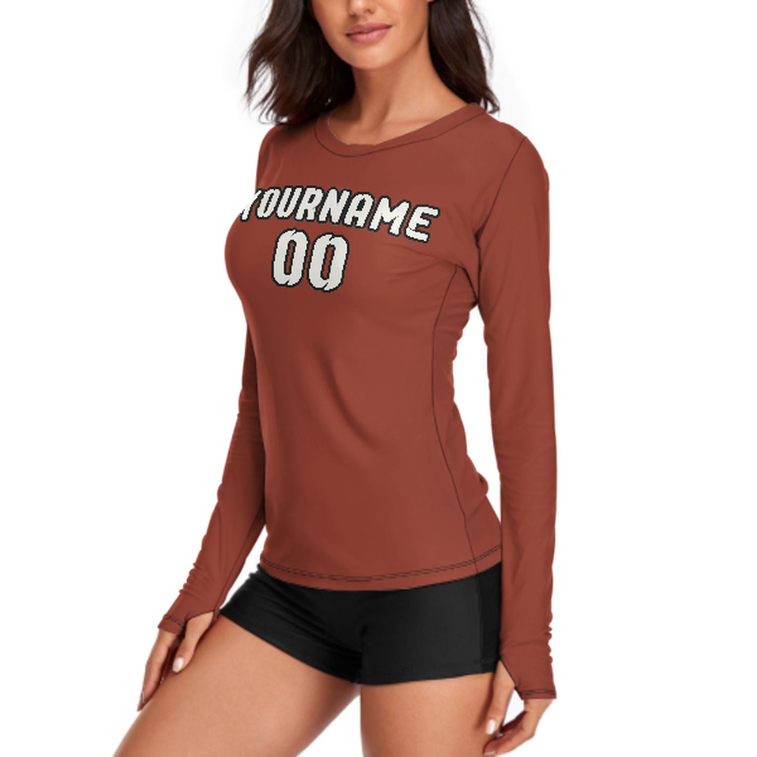 Maßgeschneidertes Korallenrot Weiß Damen Langarmshirt