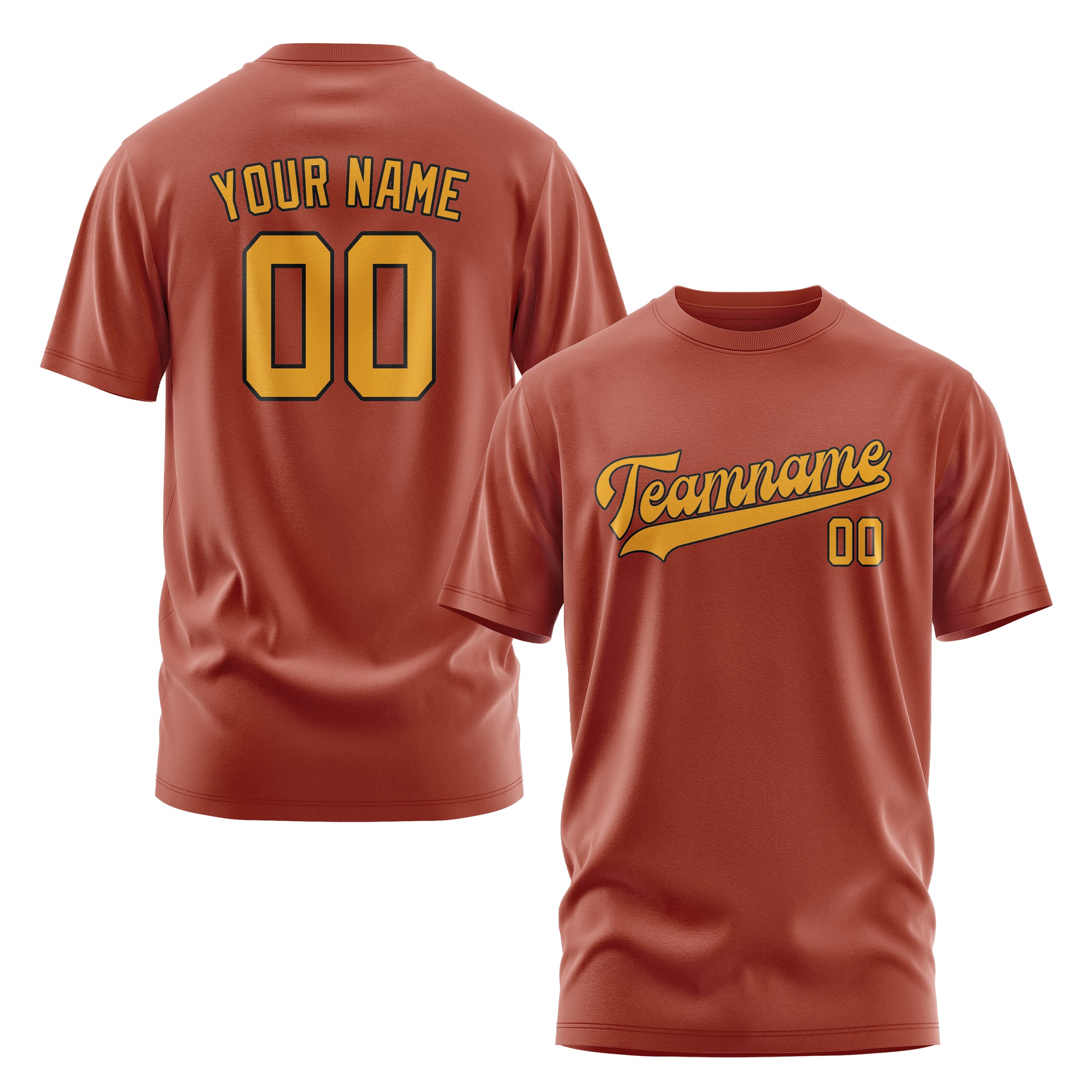 Maßgeschneidertes Korallenrot Gelb T-Shirt