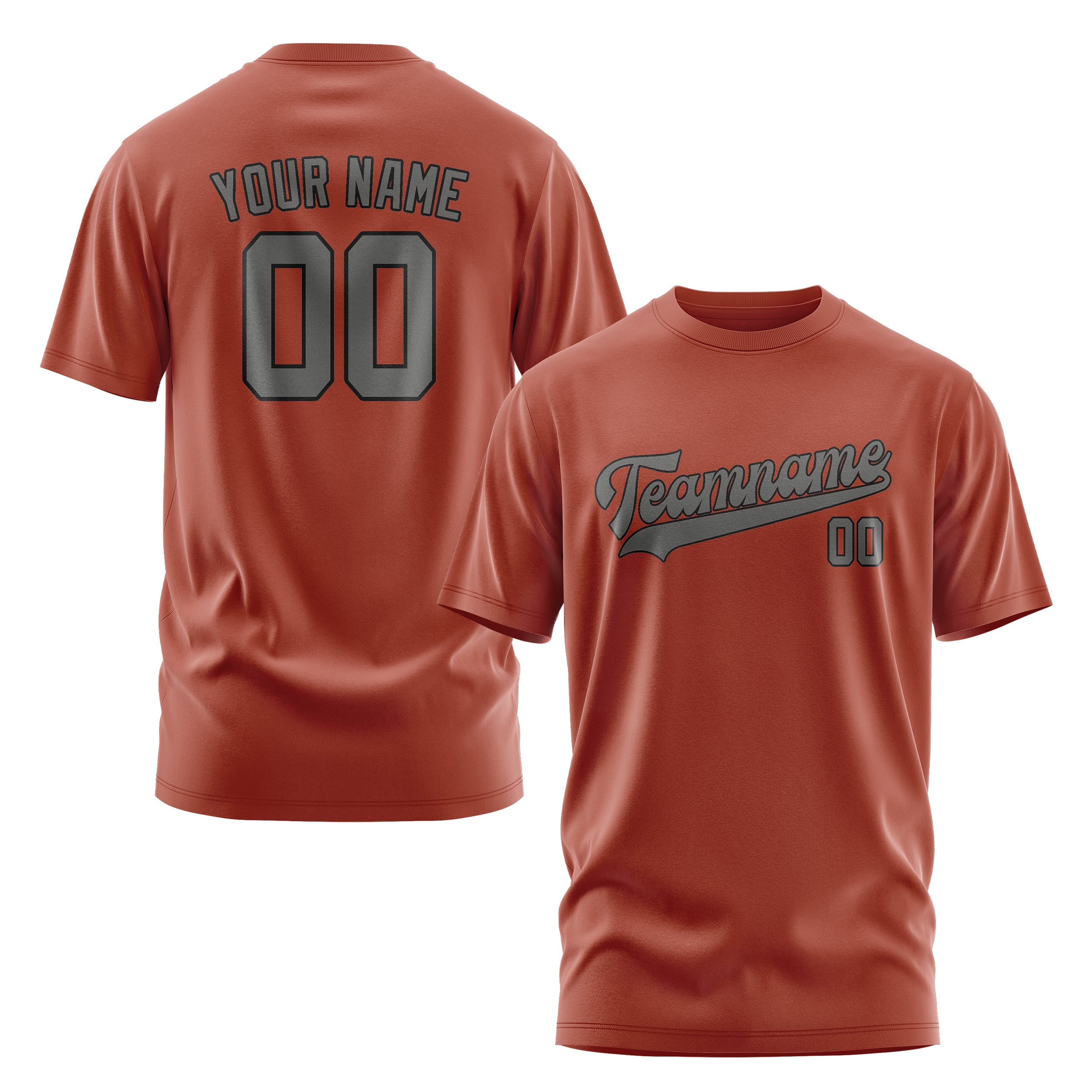 Maßgeschneidertes Korallenrot Dunkelgrau T-Shirt
