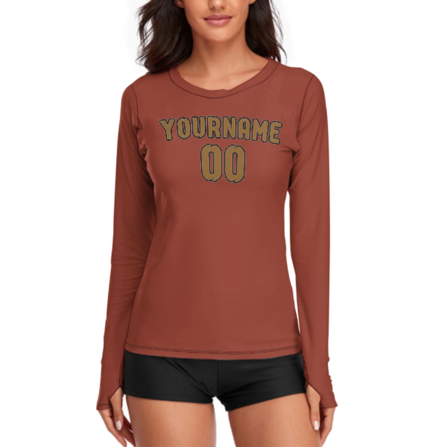 Maßgeschneidertes Korallenrot Khaki Damen Langarmshirt