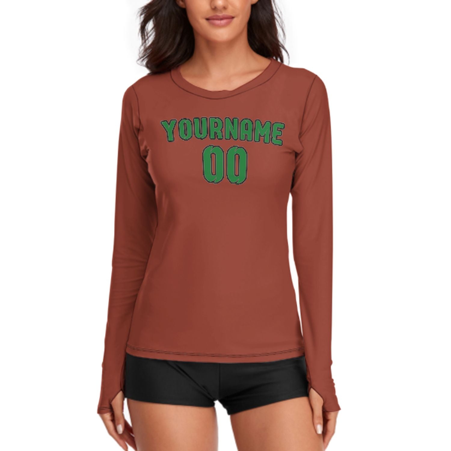 Maßgeschneidertes Korallenrot Smaragdgrün Damen Langarmshirt
