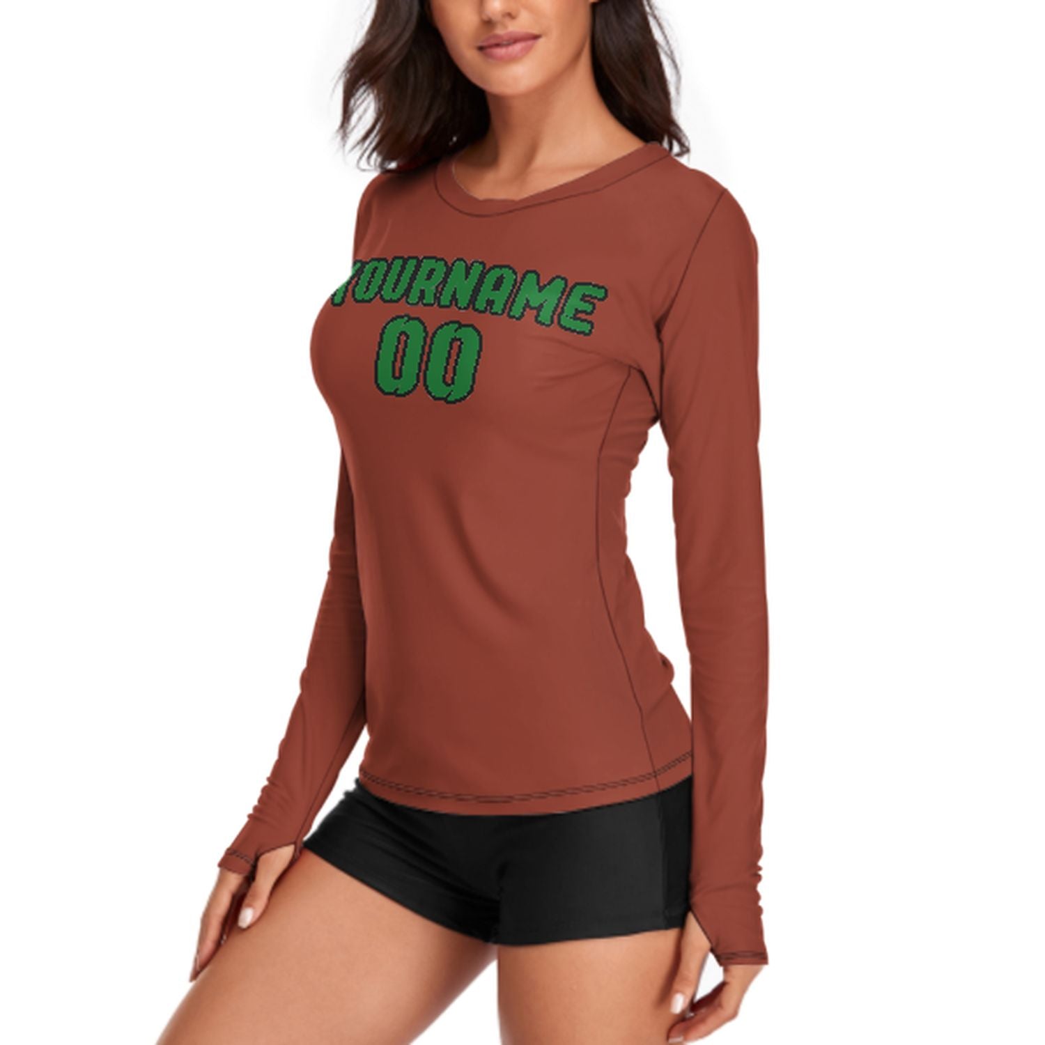 Maßgeschneidertes Korallenrot Smaragdgrün Damen Langarmshirt