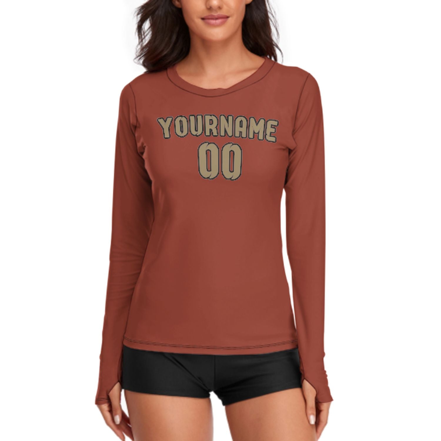 Maßgeschneidertes Korallenrot Hellkhaki Damen Langarmshirt