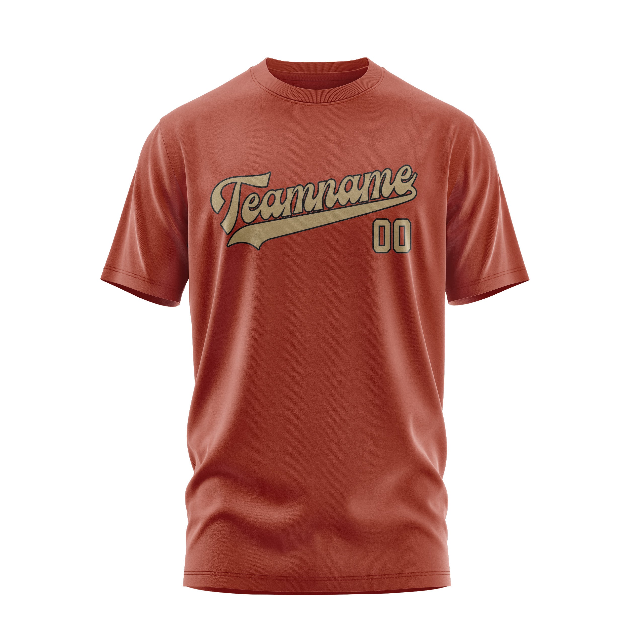 Maßgeschneidertes Korallenrot Hellkhaki T-Shirt