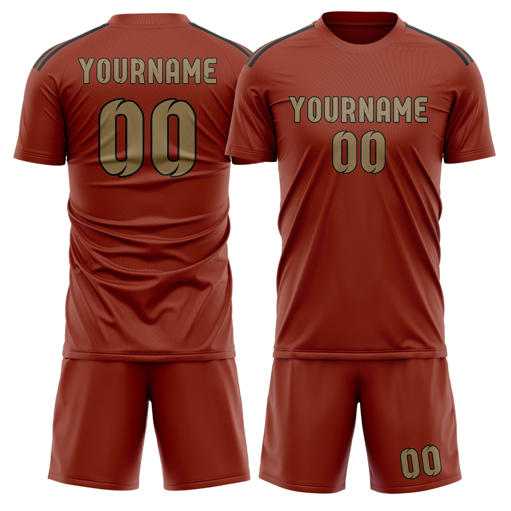 Maßgeschneidertes Professionelles Korallenrot Hellkhaki Fußballtrikot-Set