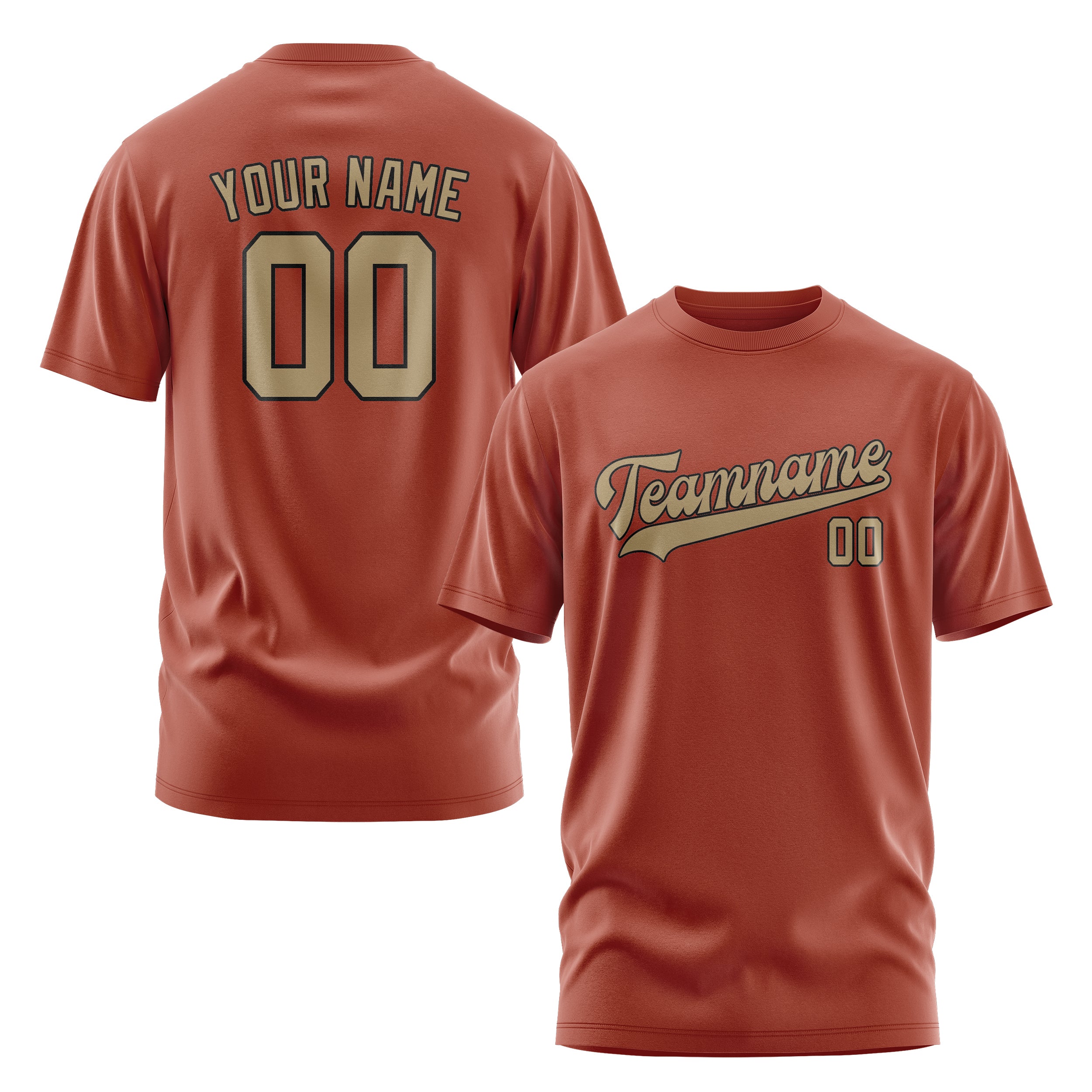 Maßgeschneidertes Korallenrot Hellkhaki T-Shirt