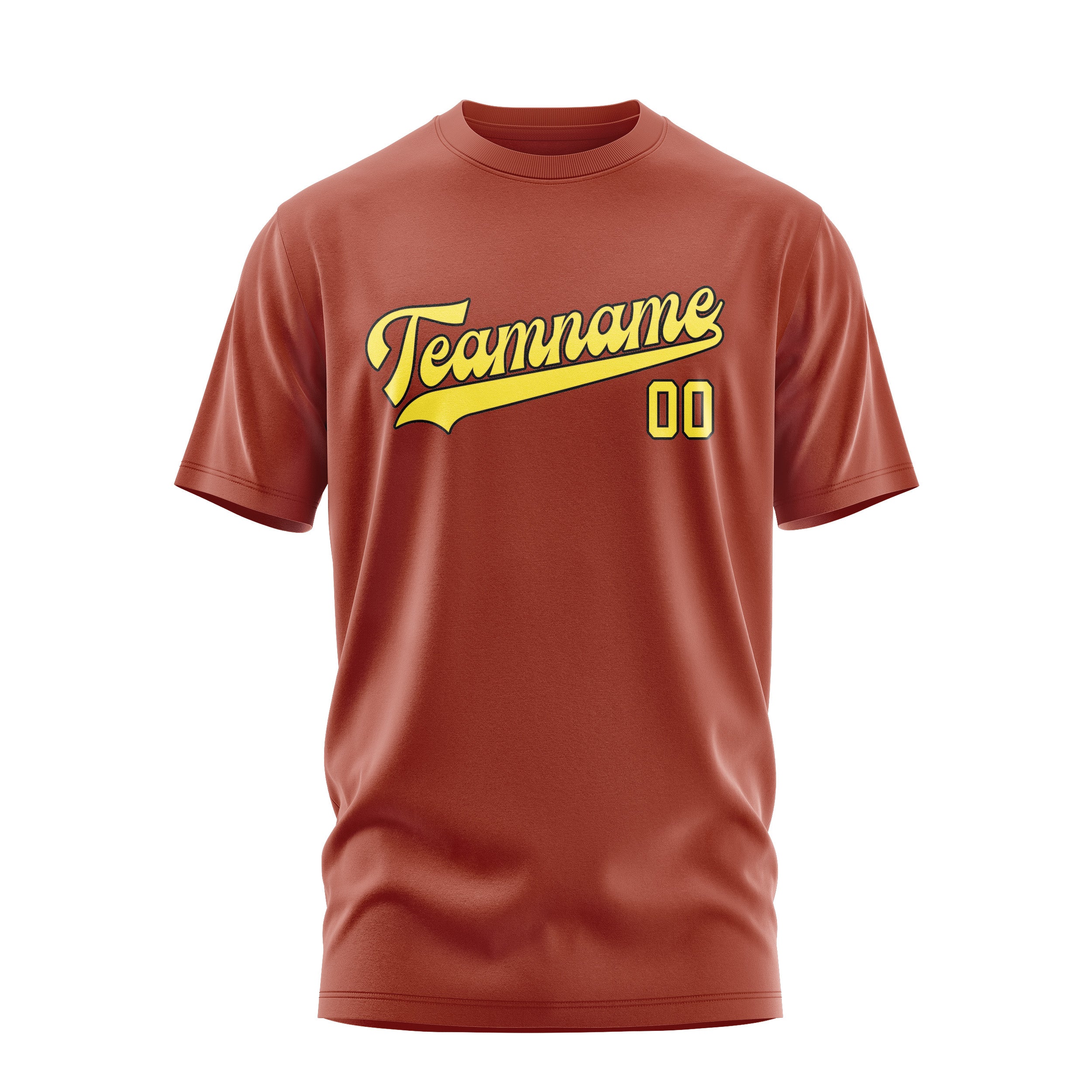 Maßgeschneidertes Korallenrot Blassgelb T-Shirt