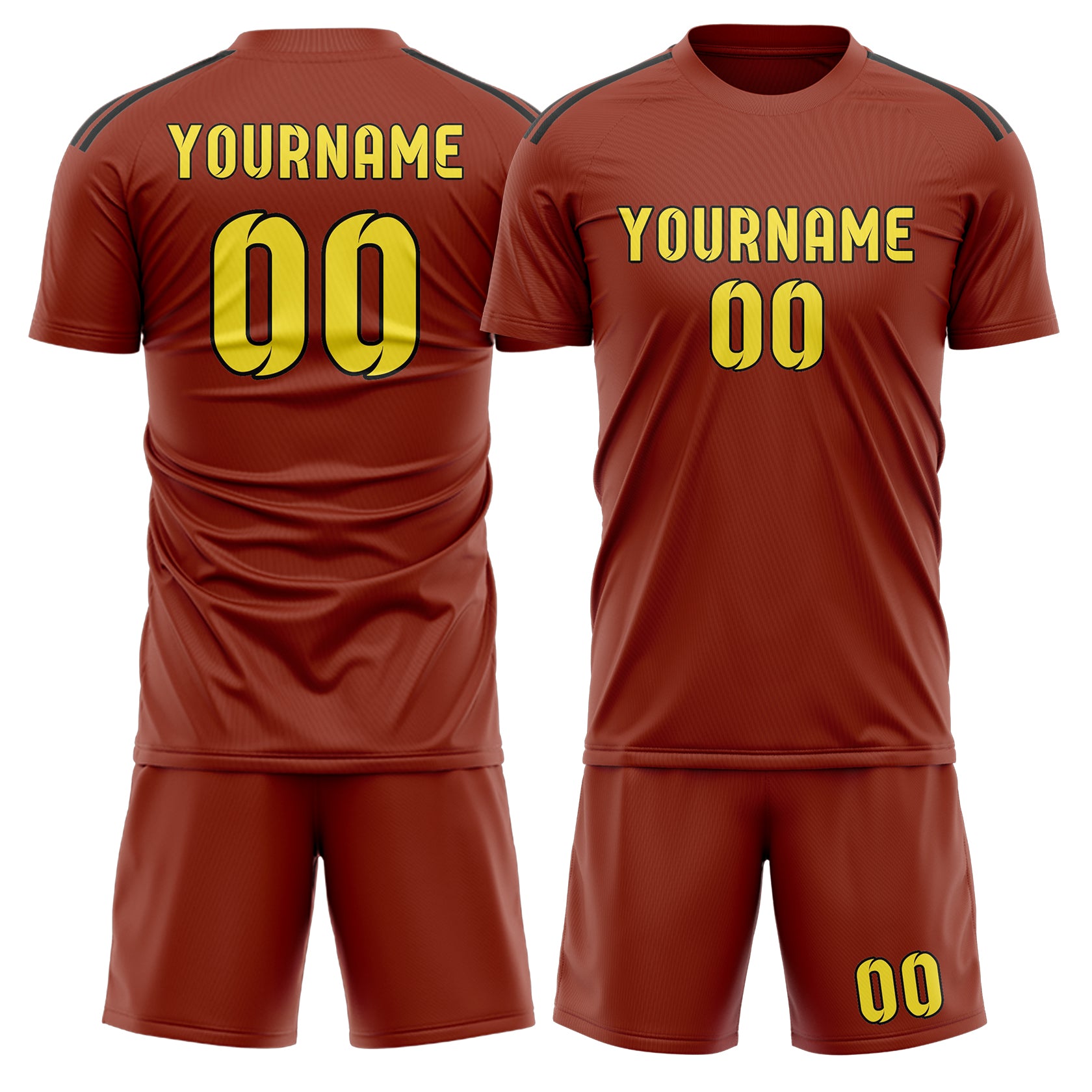 Maßgeschneidertes Professionelles Korallenrot Blassgelb Fußballtrikot-Set