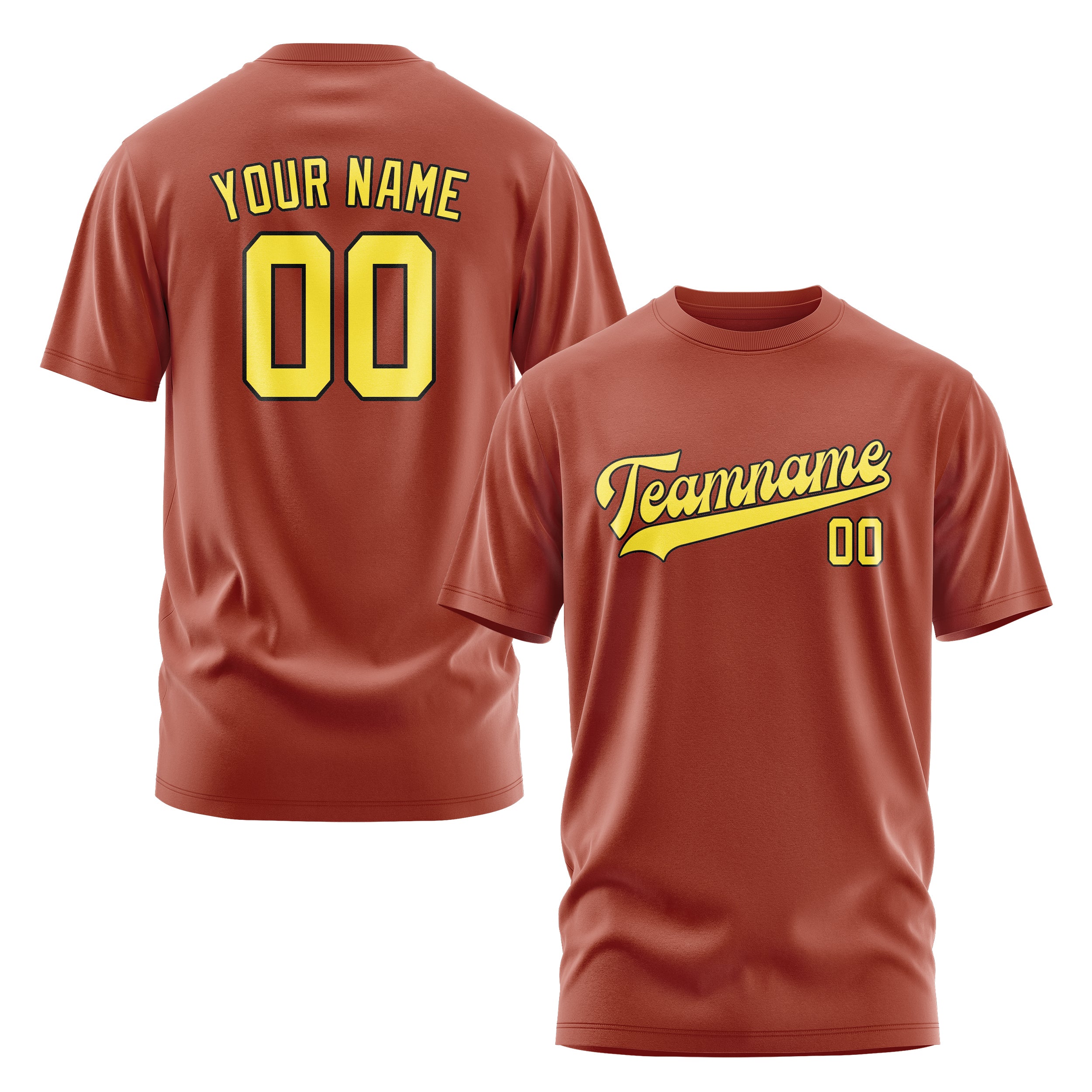 Maßgeschneidertes Korallenrot Blassgelb T-Shirt