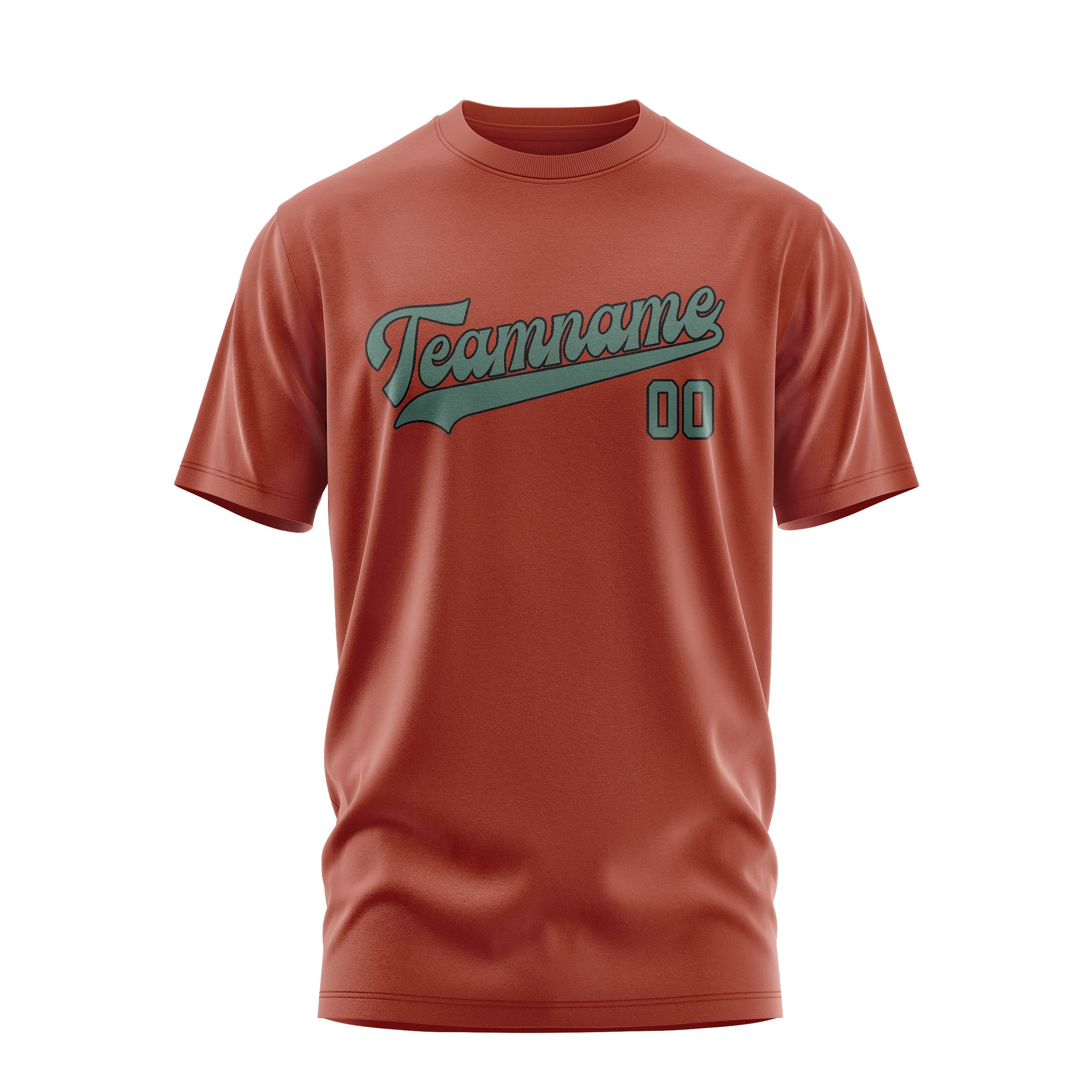 Maßgeschneidertes Korallenrot Blaugrün T-Shirt
