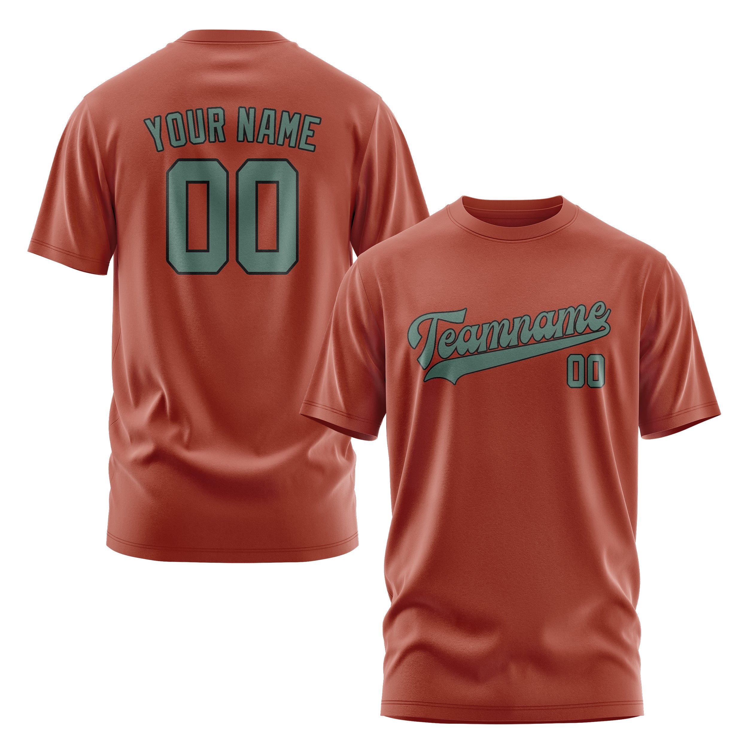 Maßgeschneidertes Korallenrot Blaugrün T-Shirt