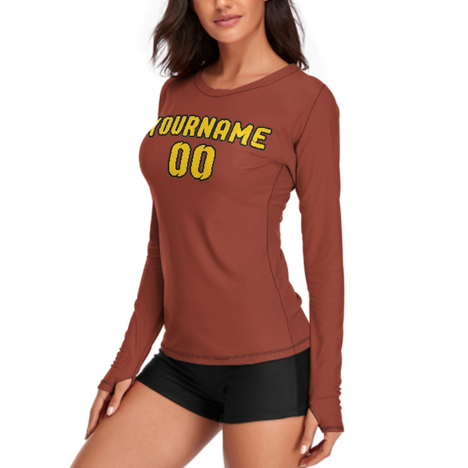 Maßgeschneidertes Korallenrot Gold Damen Langarmshirt