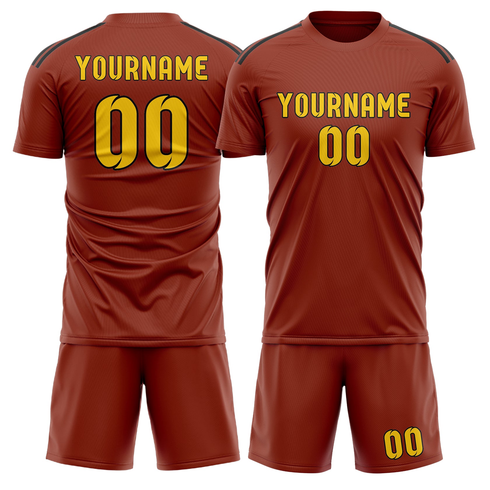 Maßgeschneidertes Professionelles Korallenrot Gold Fußballtrikot-Set