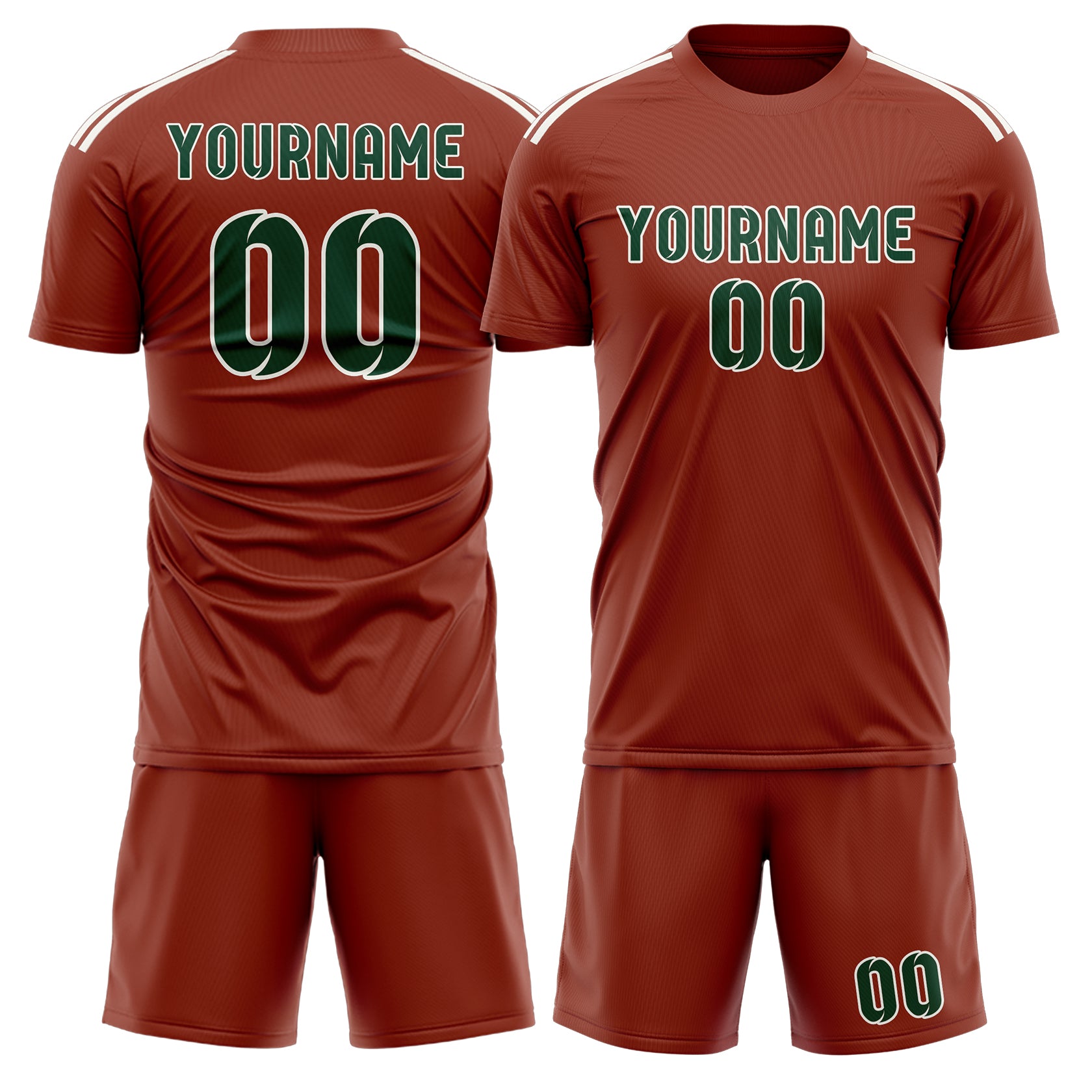 Maßgeschneidertes Professionelles Korallenrot Moosgrün Fußballtrikot-Set