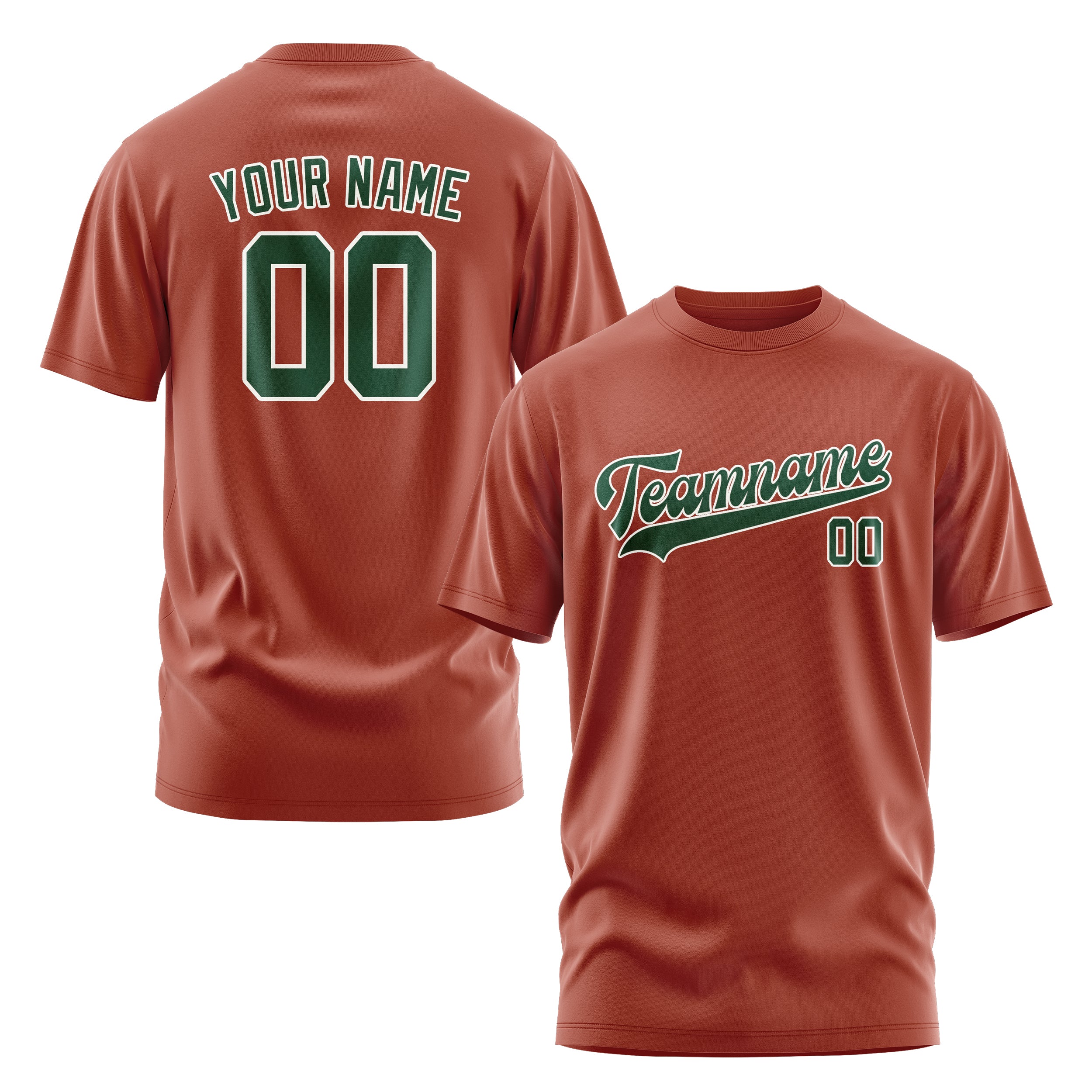 Maßgeschneidertes Korallenrot Moosgrün T-Shirt