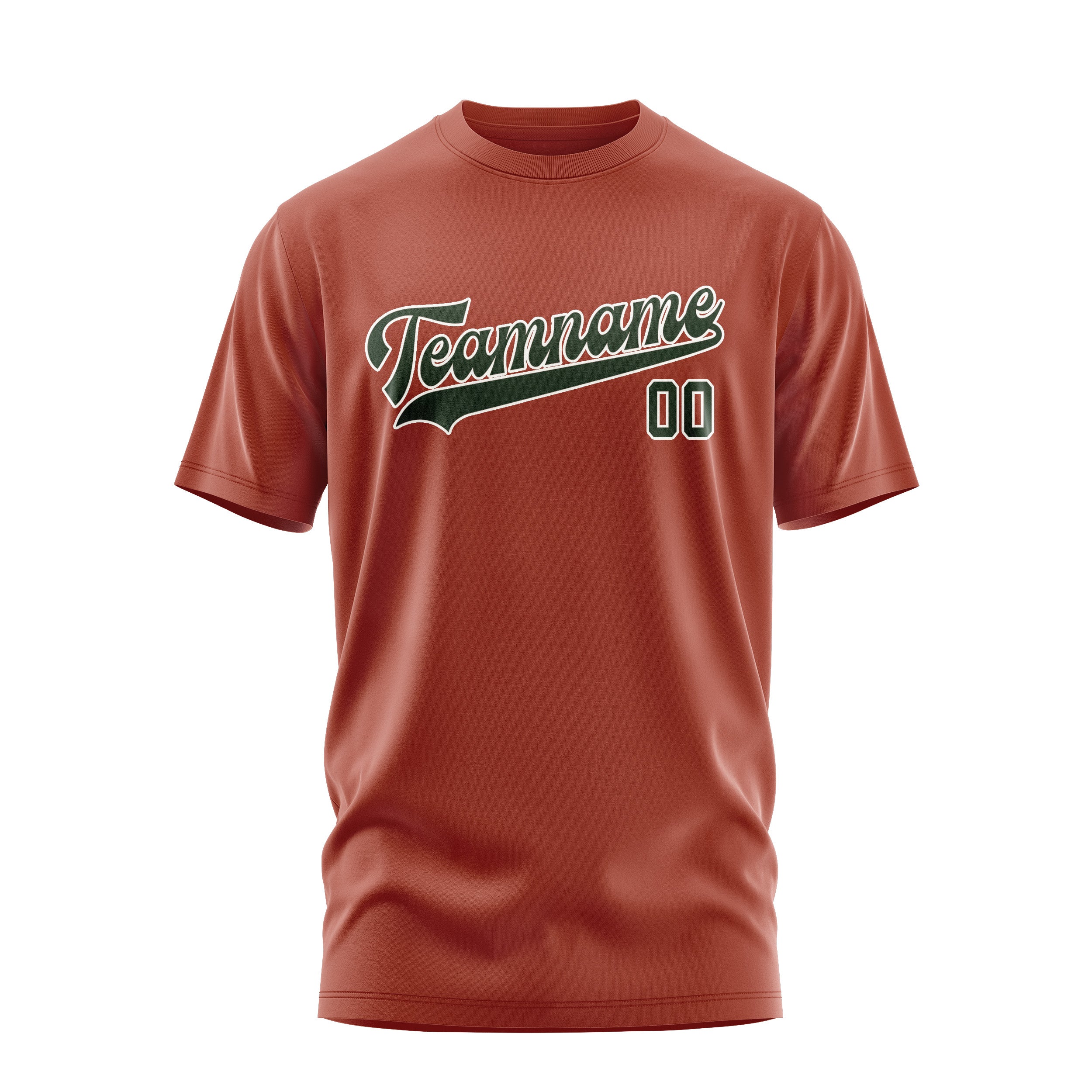 Maßgeschneidertes Korallenrot Tannengrün T-Shirt