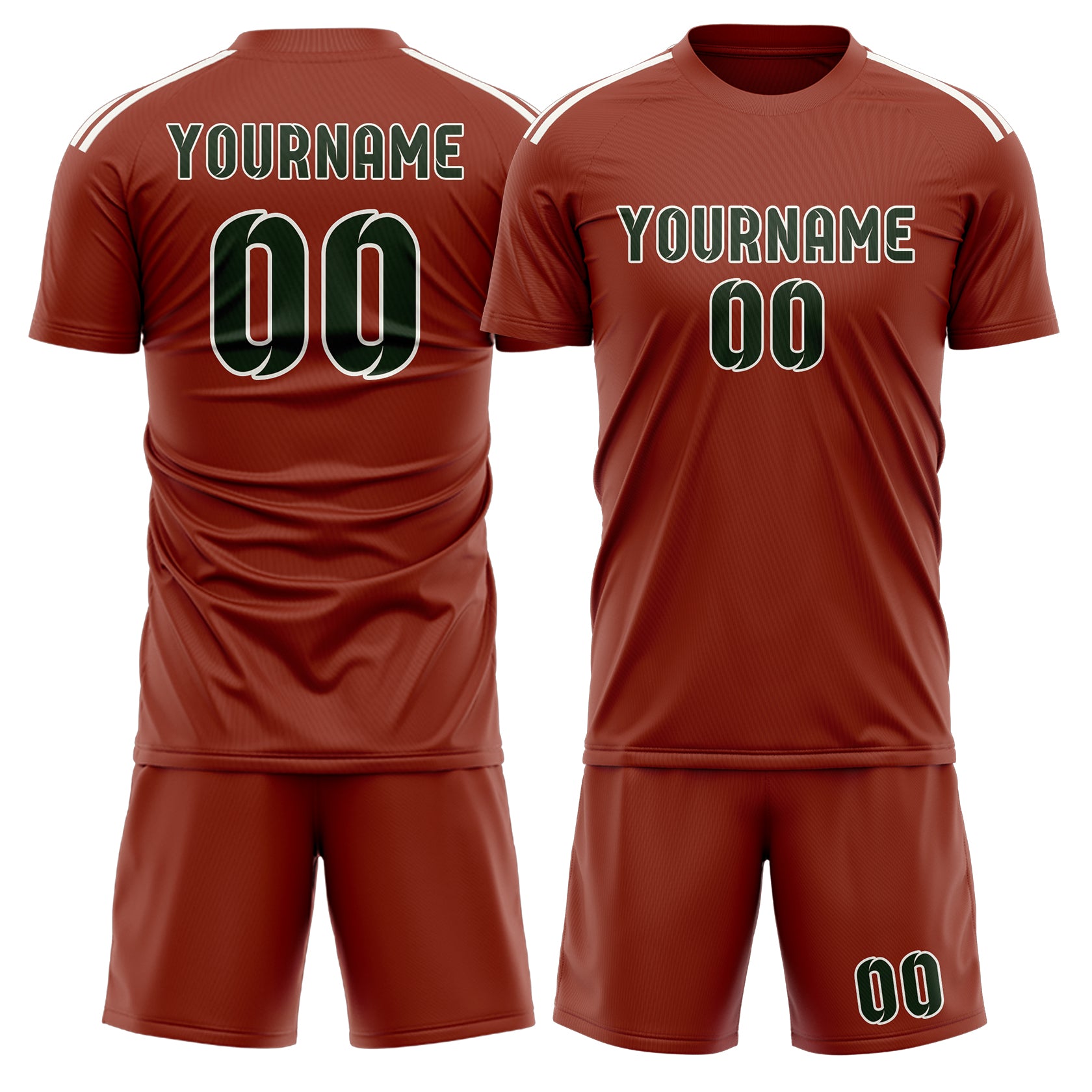 Maßgeschneidertes Professionelles Korallenrot Tannengrün Fußballtrikot-Set
