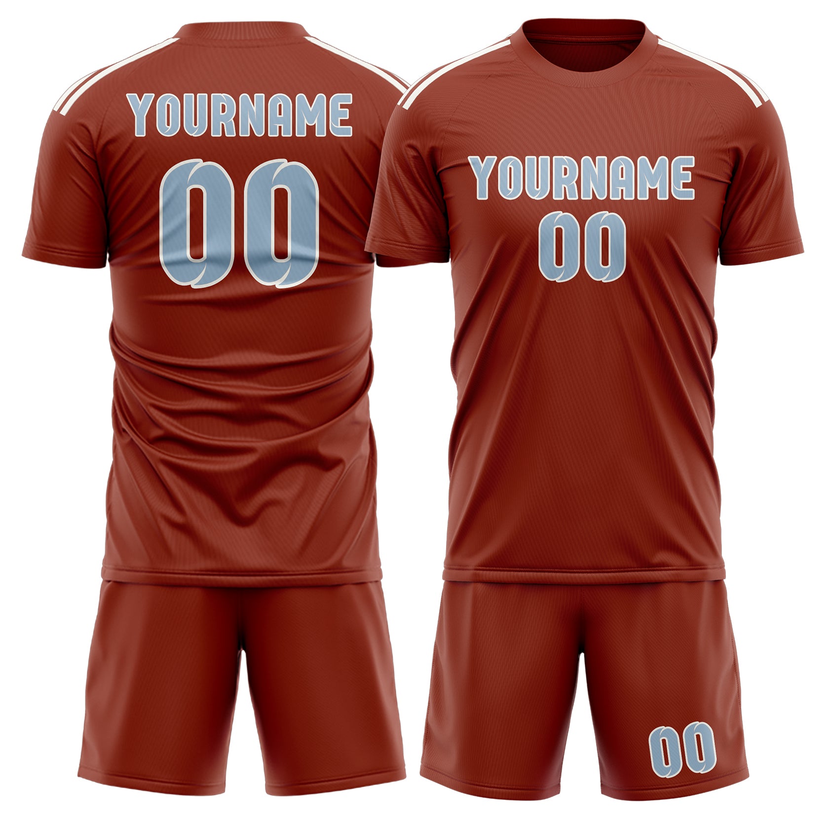 Maßgeschneidertes Professionelles Korallenrot Hellblau Fußballtrikot-Set