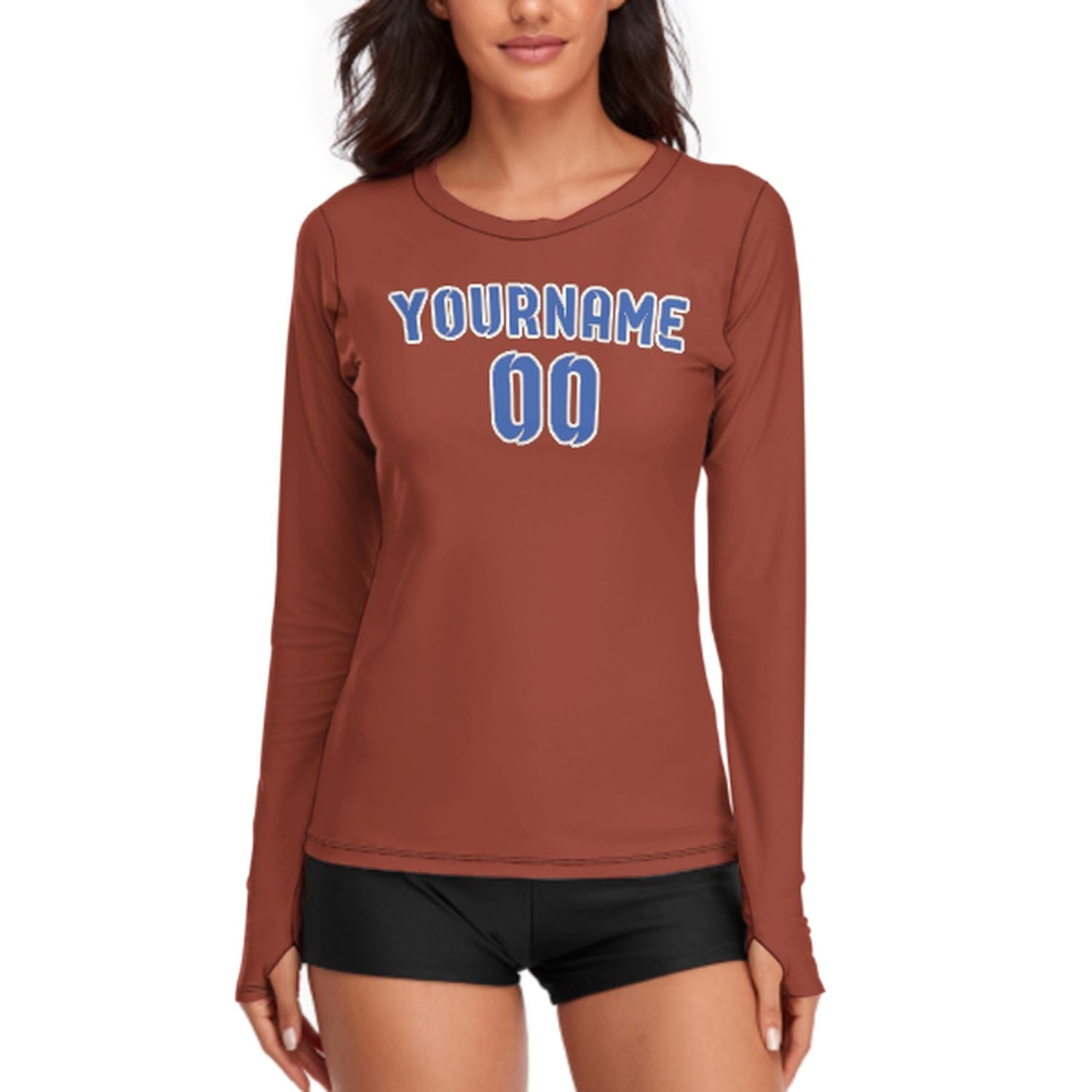 Maßgeschneidertes Korallenrot Himmelblau Damen Langarmshirt