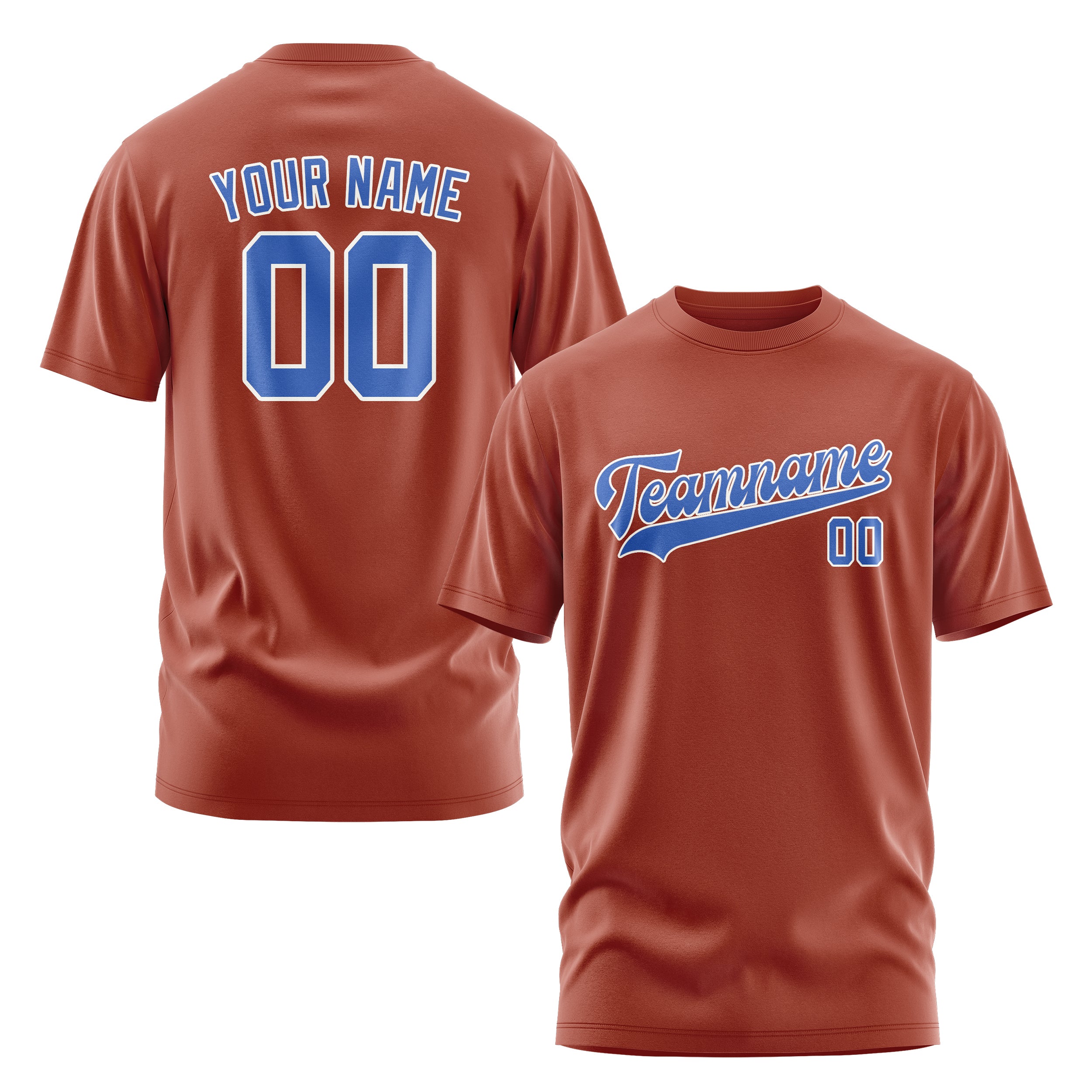 Maßgeschneidertes Korallenrot Himmelblau T-Shirt