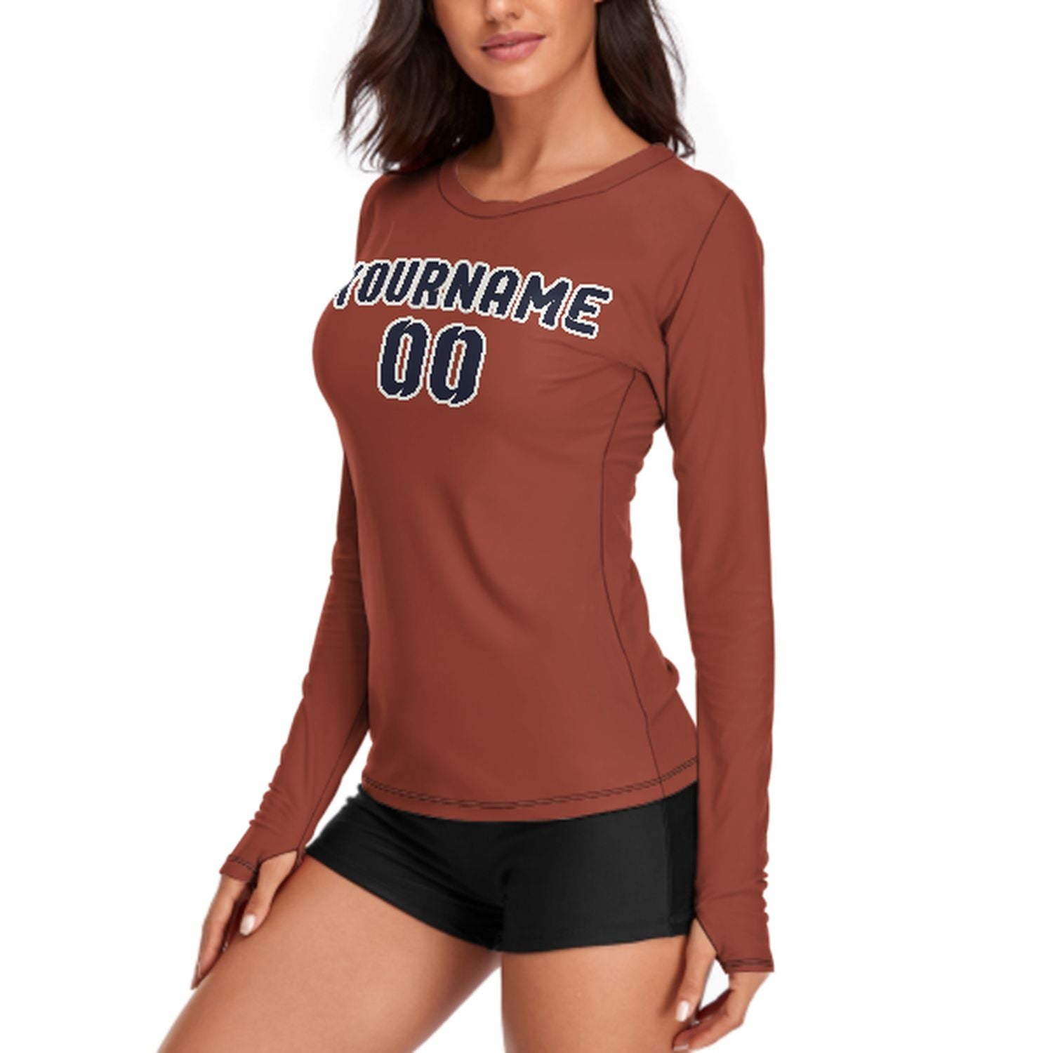Maßgeschneidertes Korallenrot Stahlblau Damen Langarmshirt