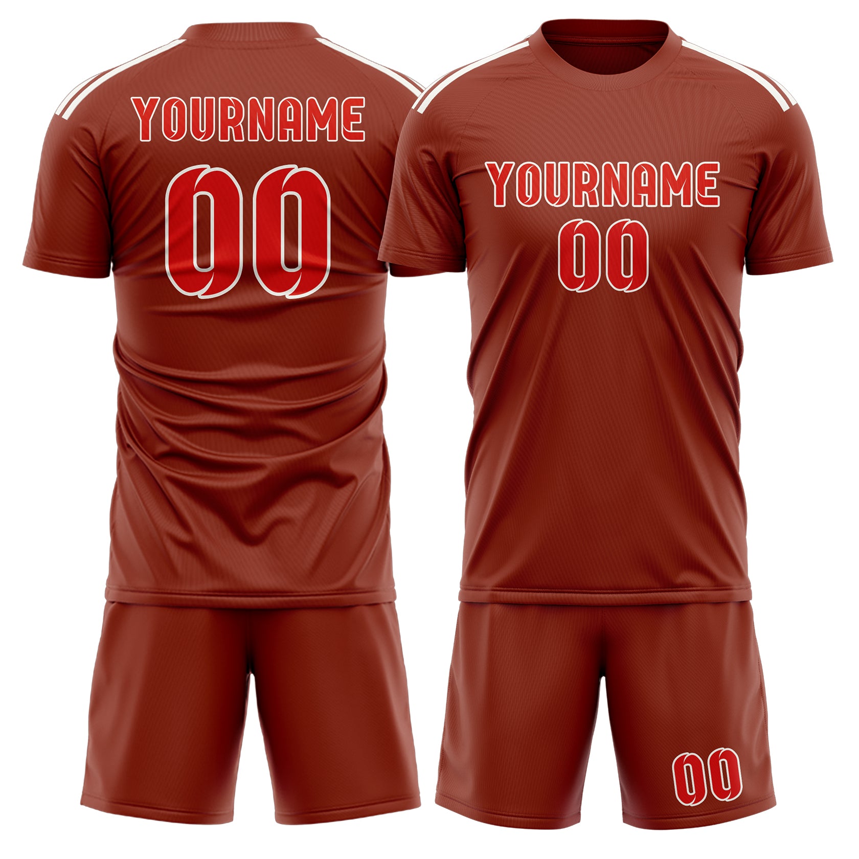 Maßgeschneidertes Professionelles Korallenrot Orangerot Fußballtrikot-Set