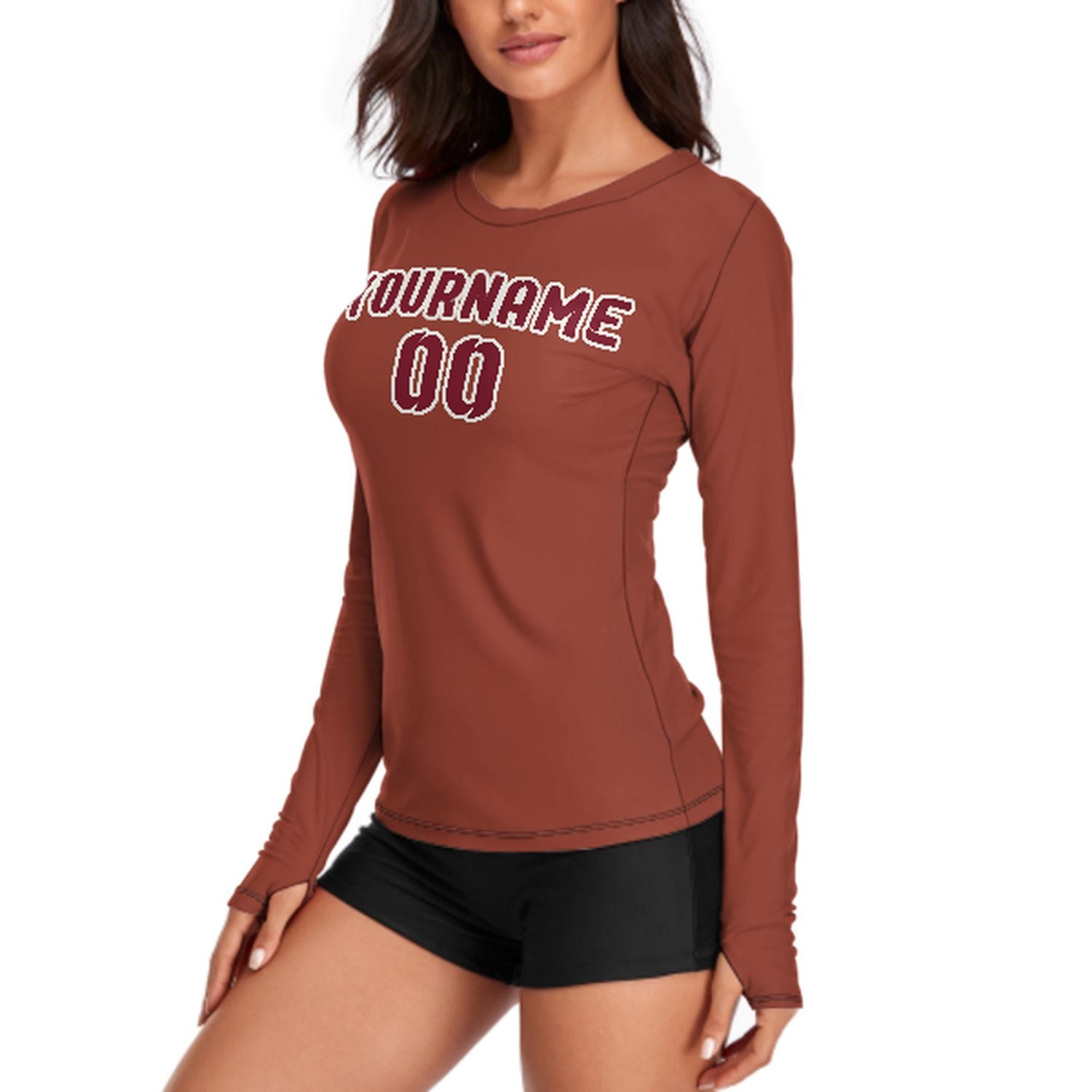 Maßgeschneidertes Korallenrot Karmesinrot Damen Langarmshirt