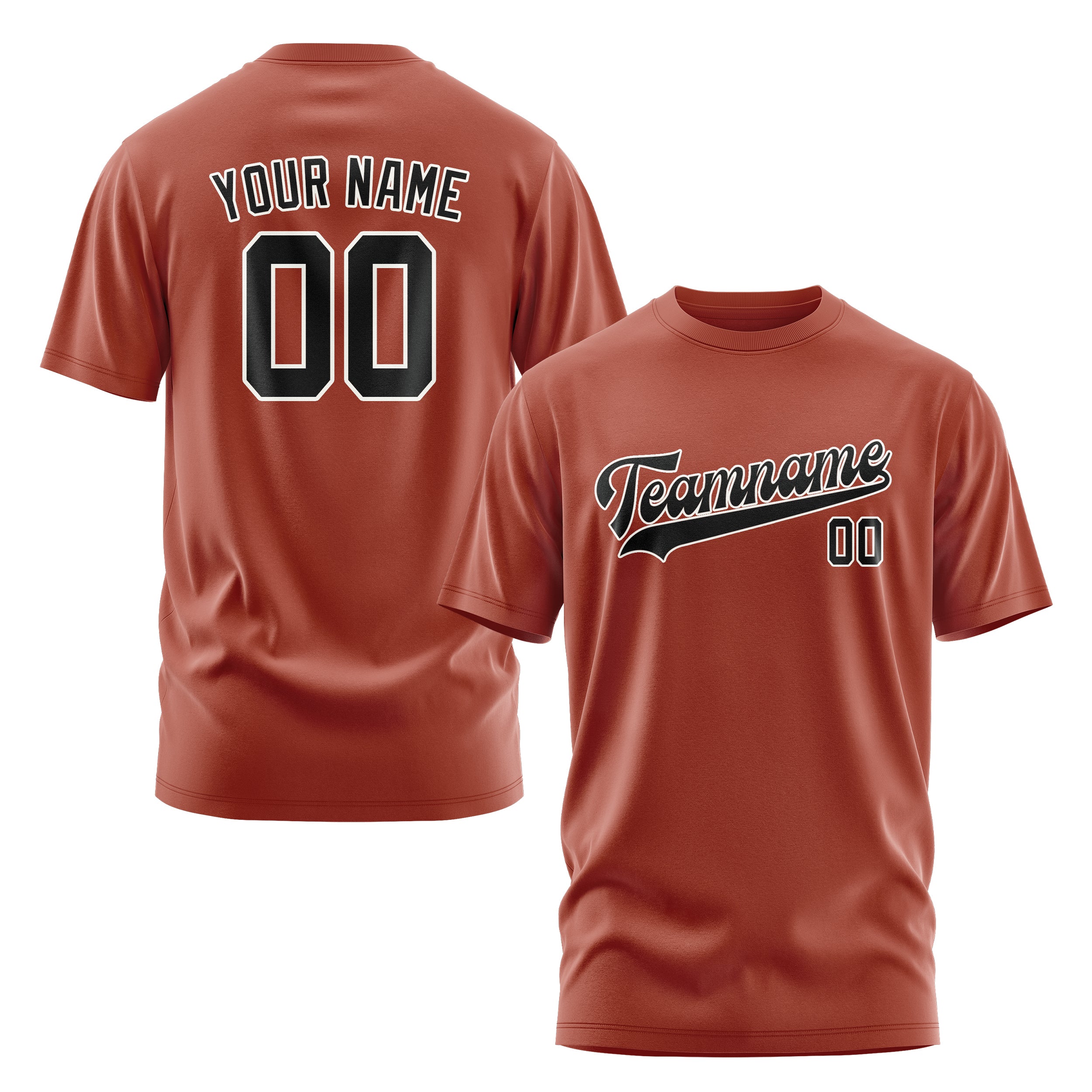 Maßgeschneidertes Korallenrot Schwarz T-Shirt