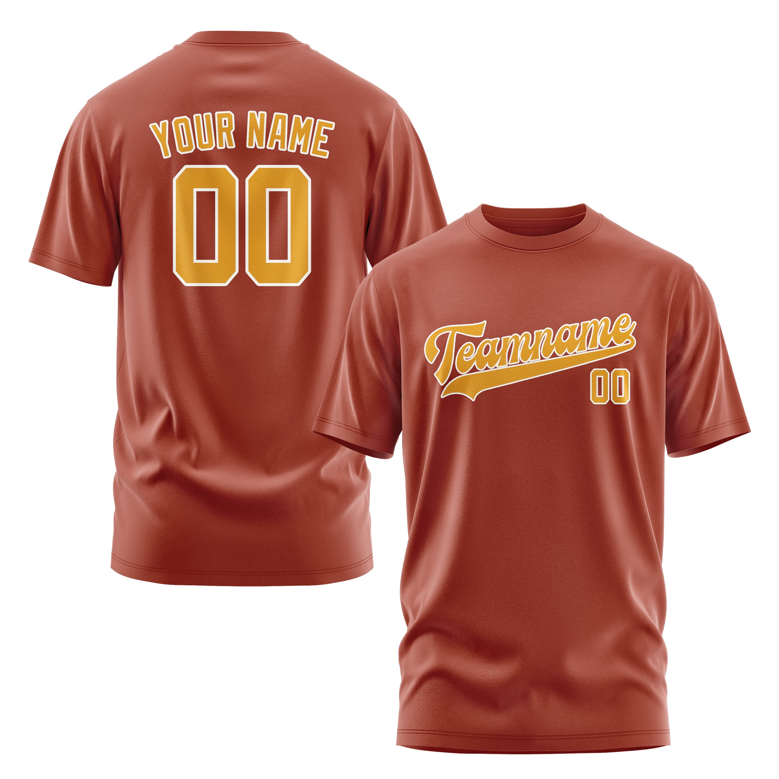 Maßgeschneidertes Korallenrot Gelb T-Shirt