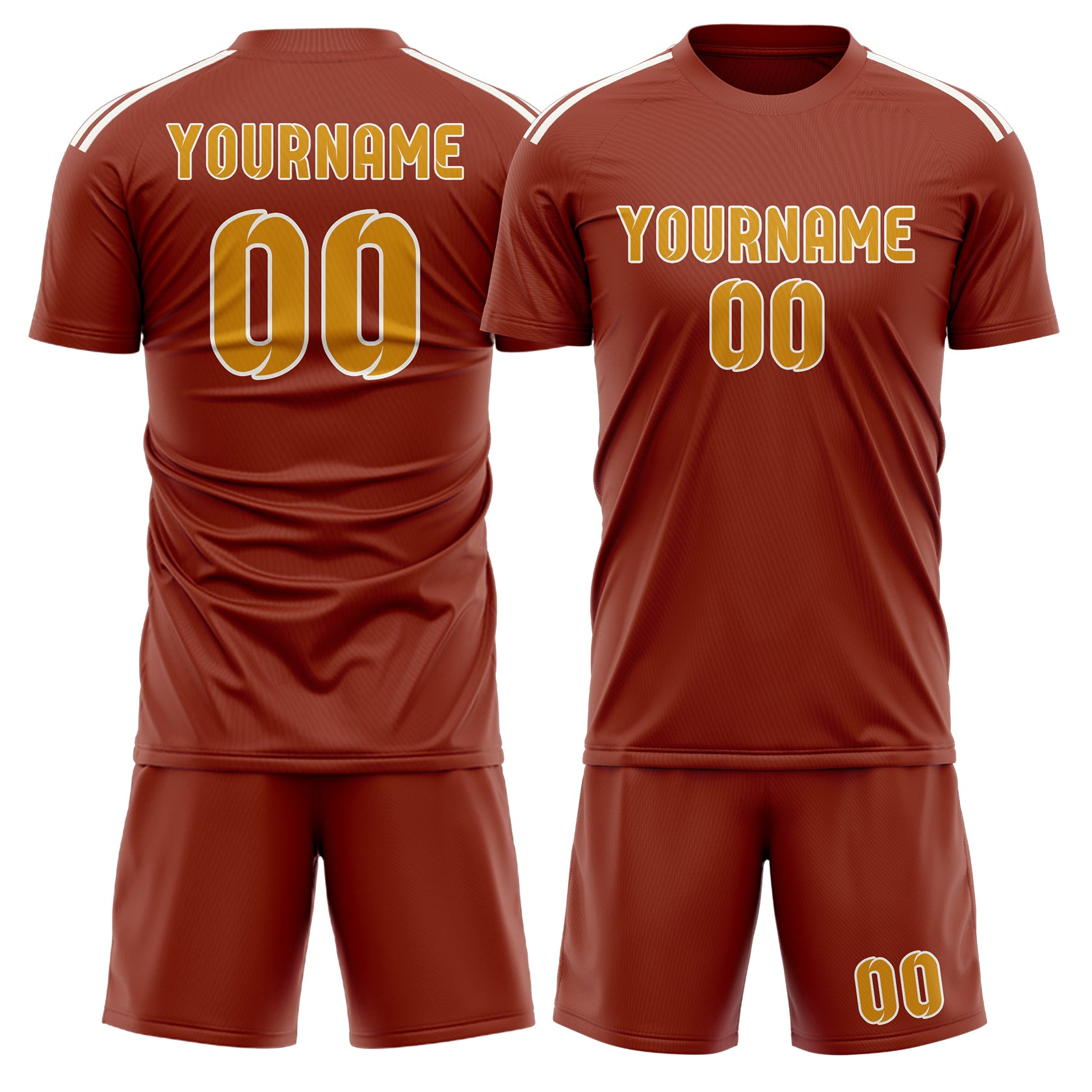 Maßgeschneidertes Professionelles Korallenrot Gelb Fußballtrikot-Set