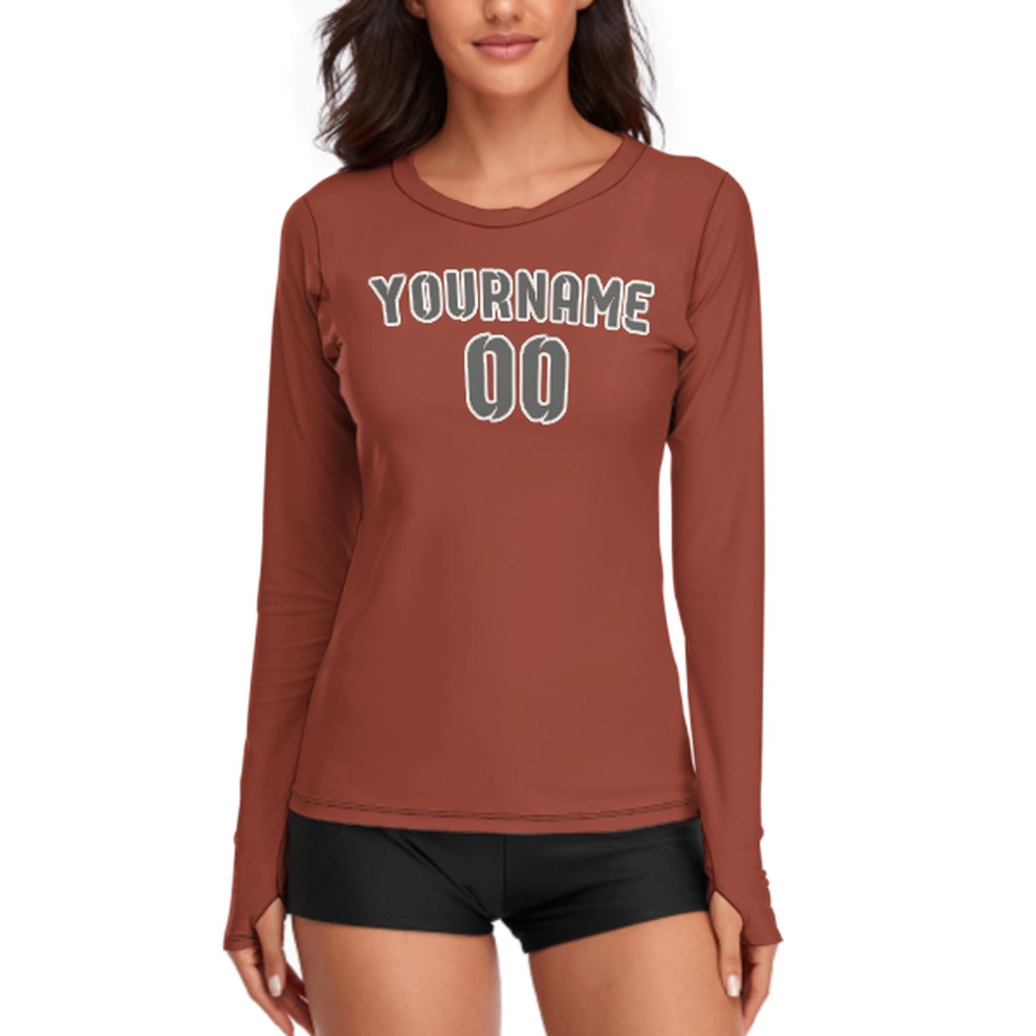 Maßgeschneidertes Korallenrot Dunkelgrau Damen Langarmshirt