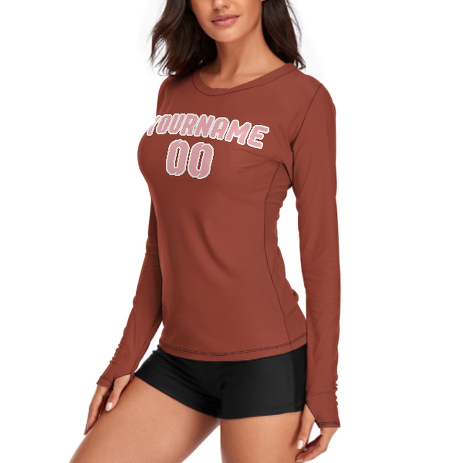 Maßgeschneidertes Korallenrot Rosa Damen Langarmshirt