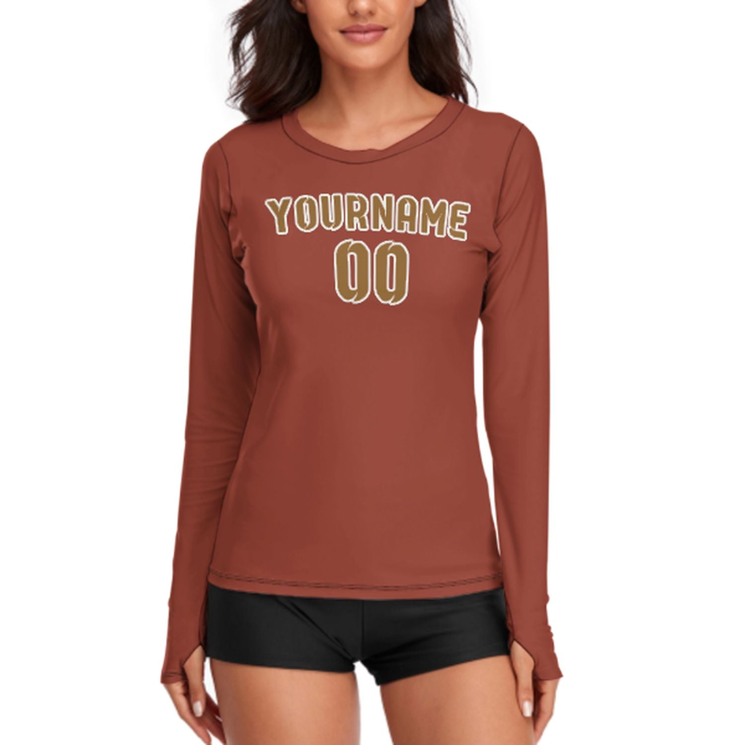 Maßgeschneidertes Korallenrot Khaki Damen Langarmshirt