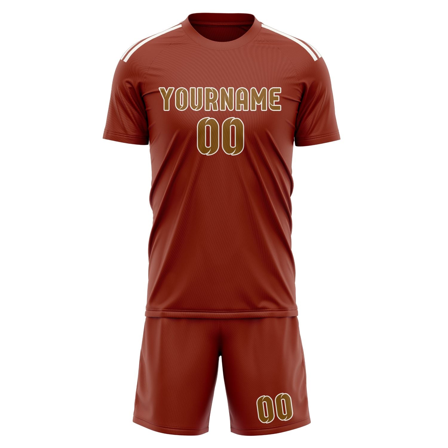 Maßgeschneidertes Professionelles Korallenrot Khaki Fußballtrikot-Set