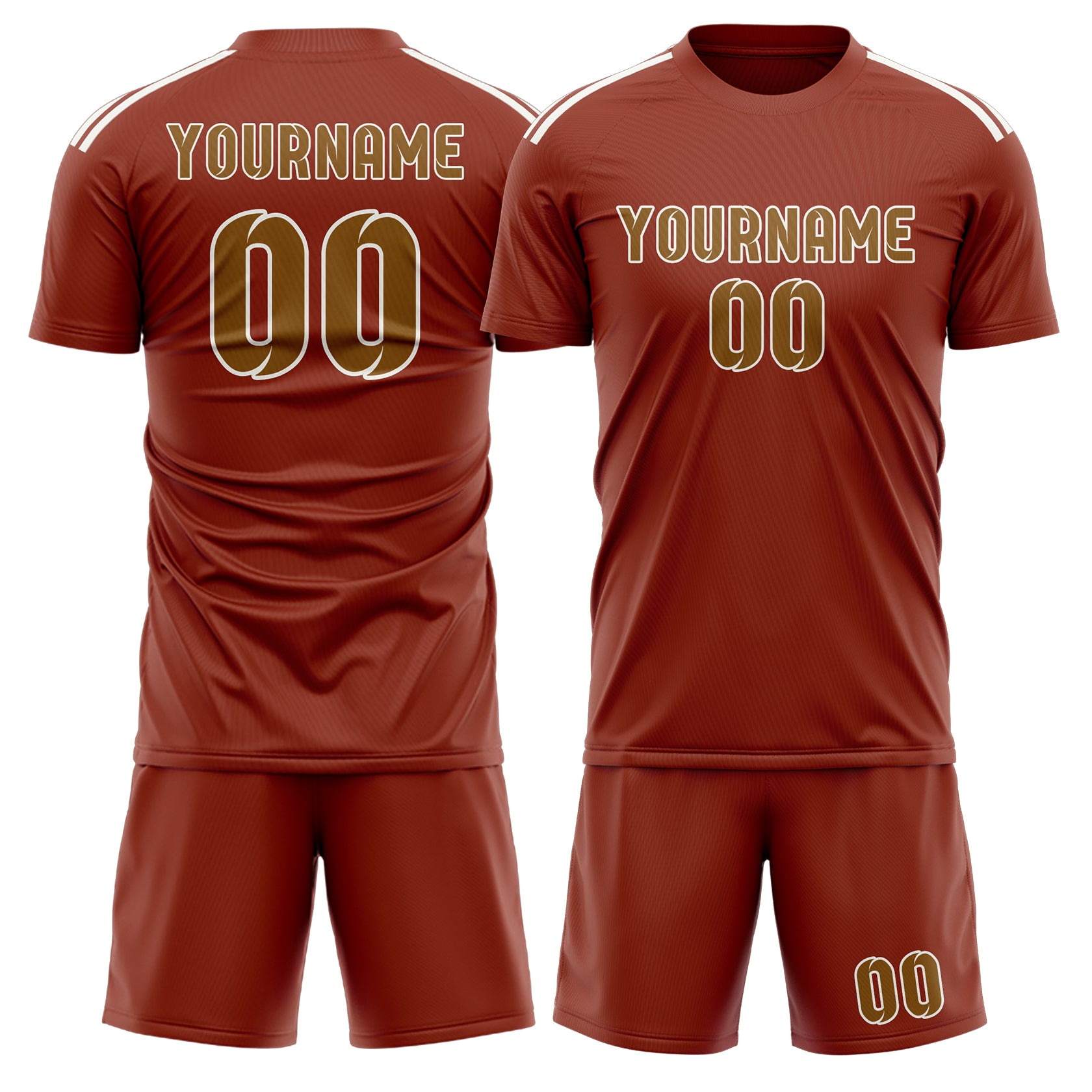 Maßgeschneidertes Professionelles Korallenrot Khaki Fußballtrikot-Set