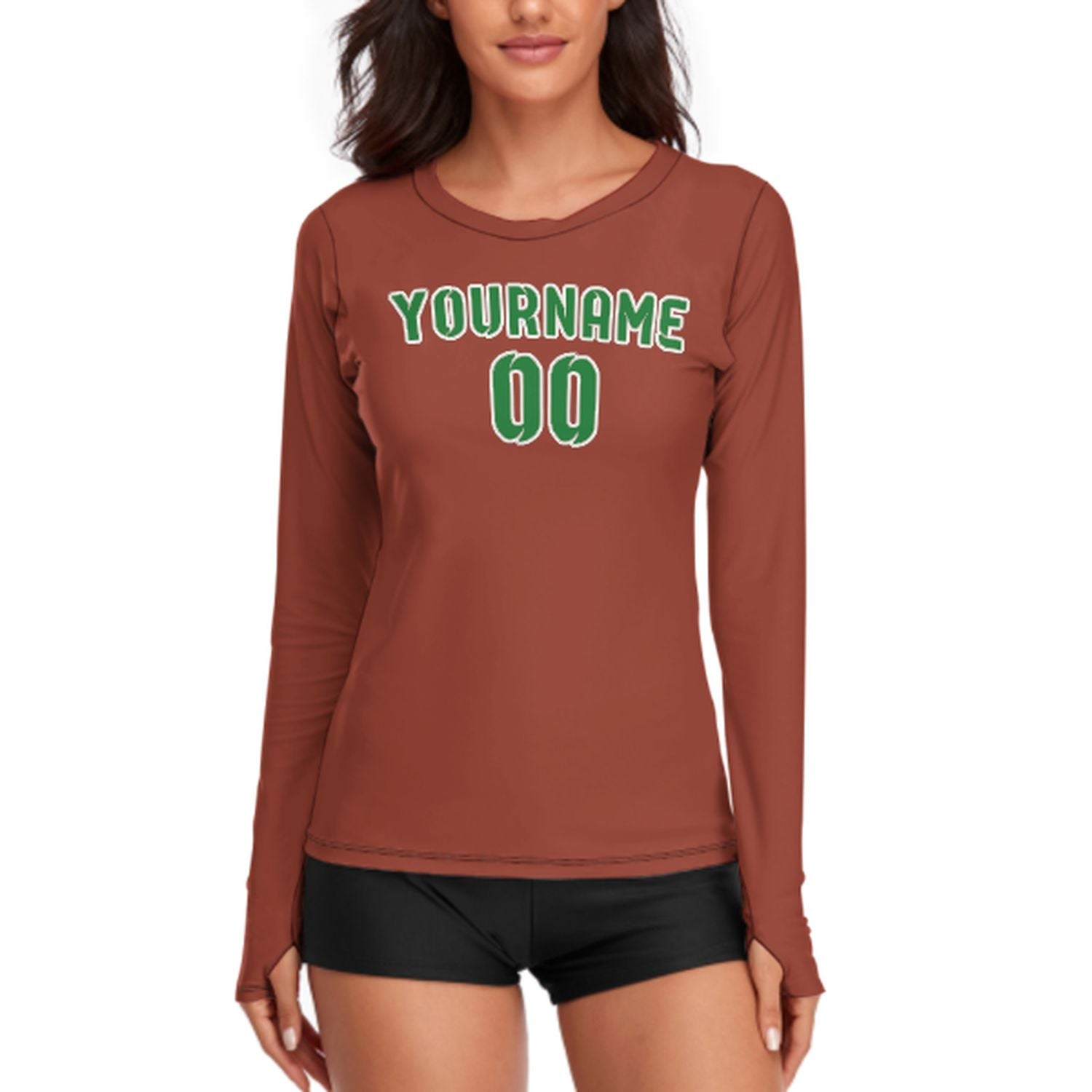 Maßgeschneidertes Korallenrot Smaragdgrün Damen Langarmshirt