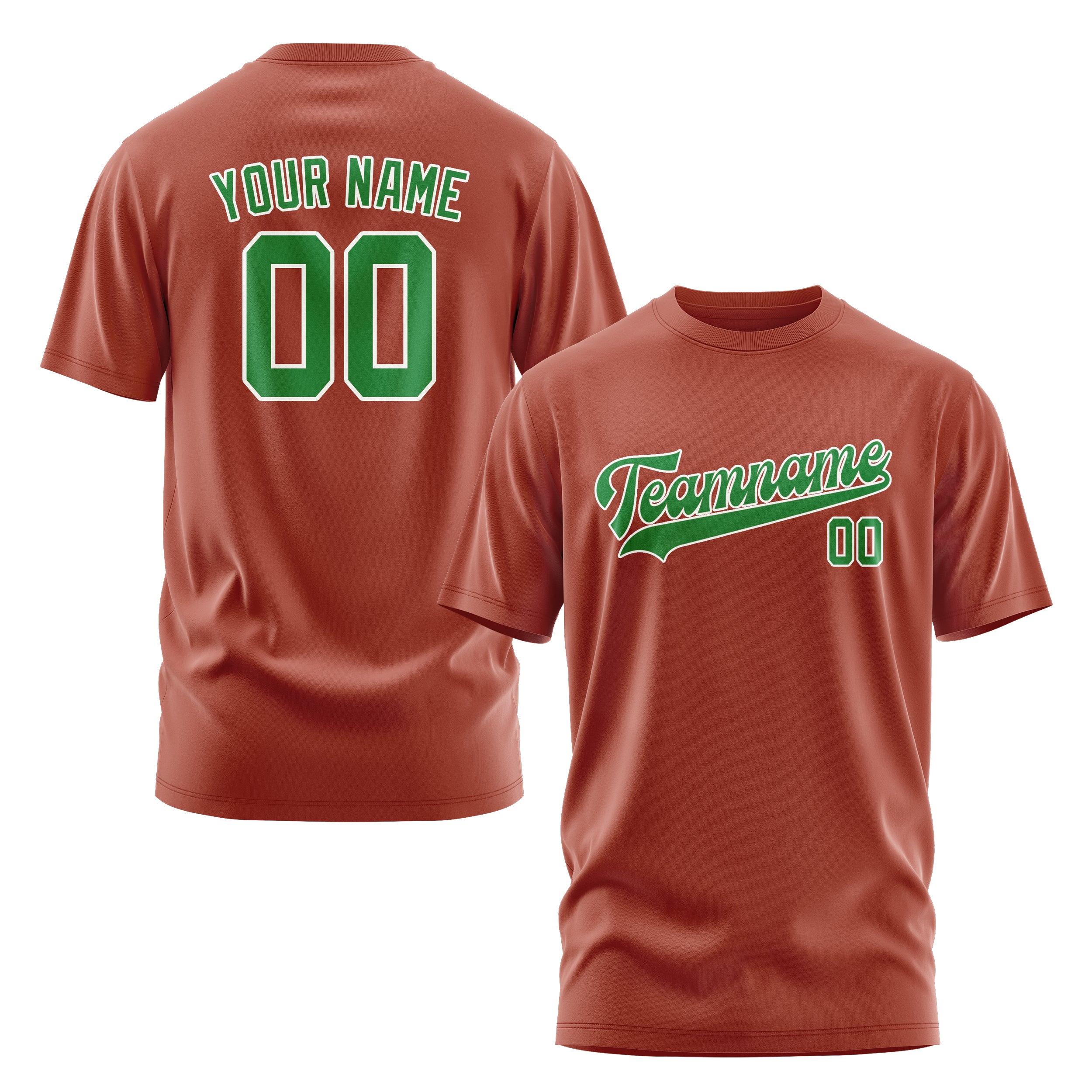 Maßgeschneidertes Korallenrot Smaragdgrün T-Shirt
