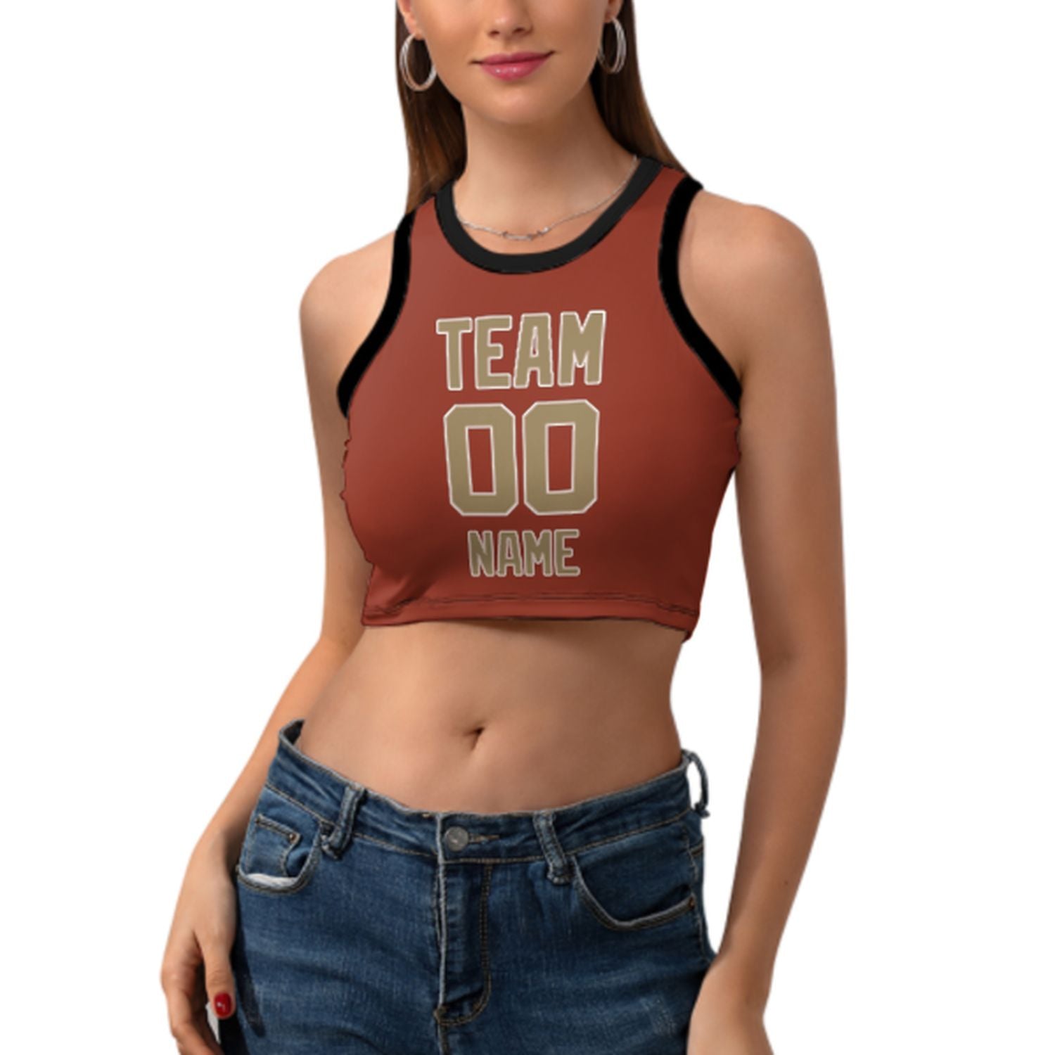 Maßgeschneidertes Korallenrot Hellkhaki Ärmelloses Tanktop