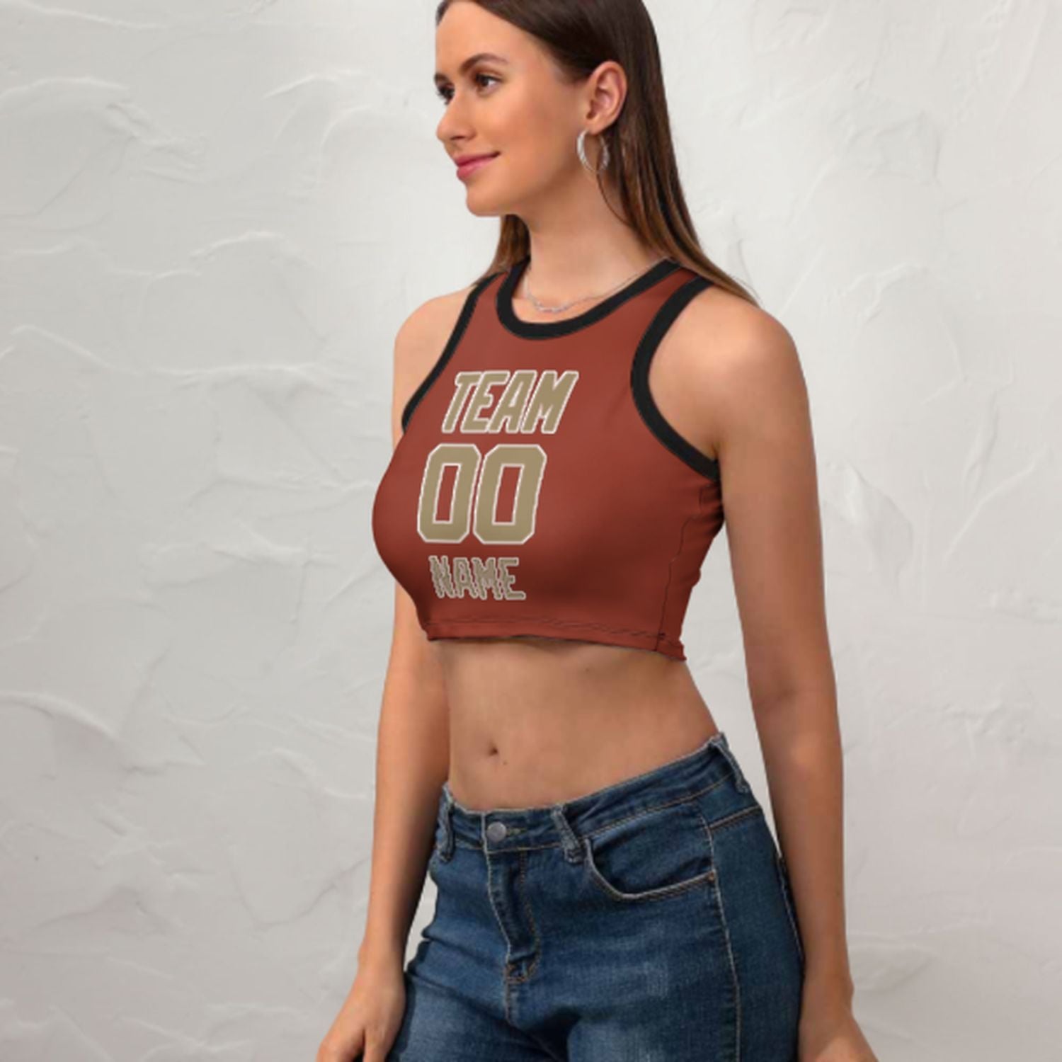 Maßgeschneidertes Korallenrot Hellkhaki Ärmelloses Tanktop