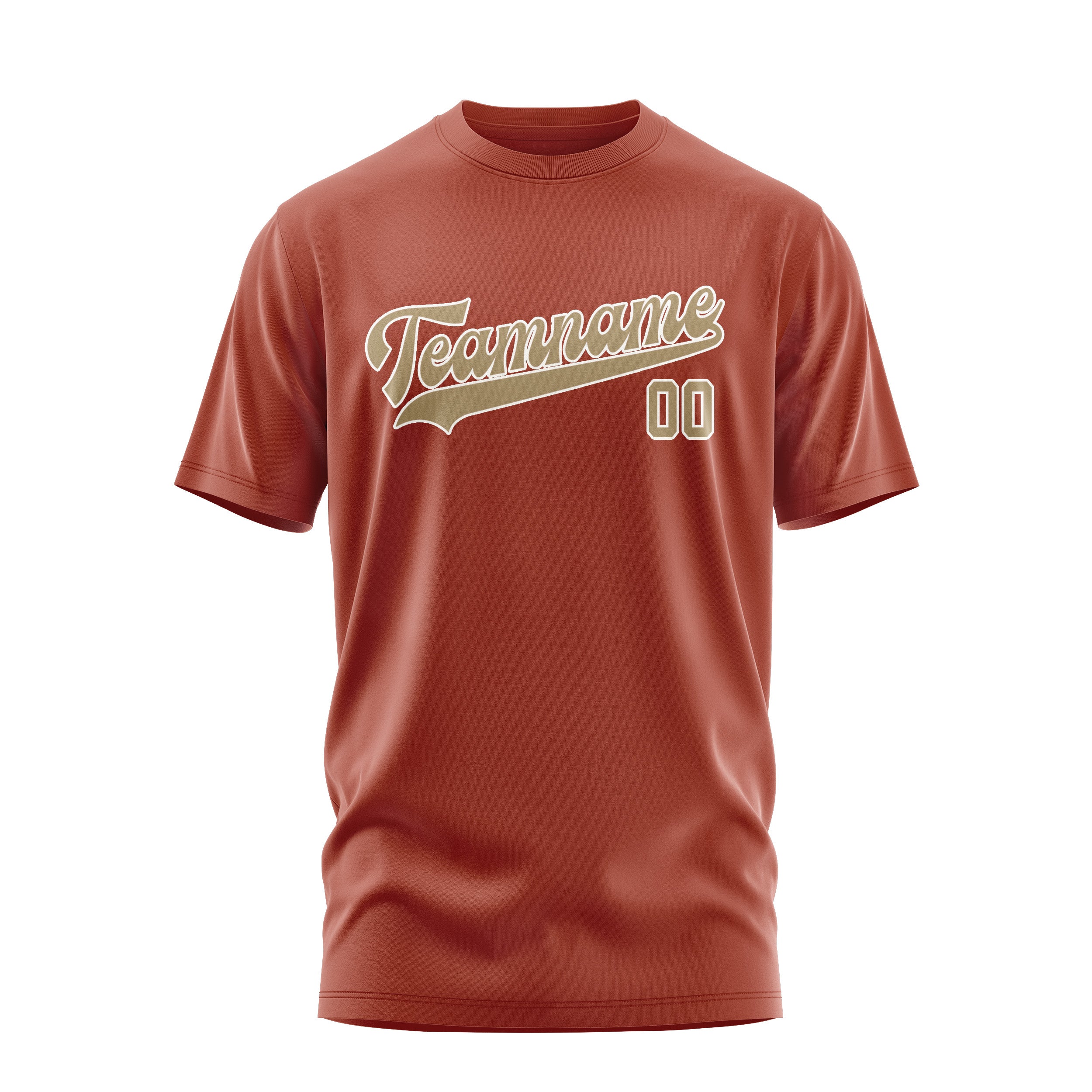 Maßgeschneidertes Korallenrot Hellkhaki T-Shirt