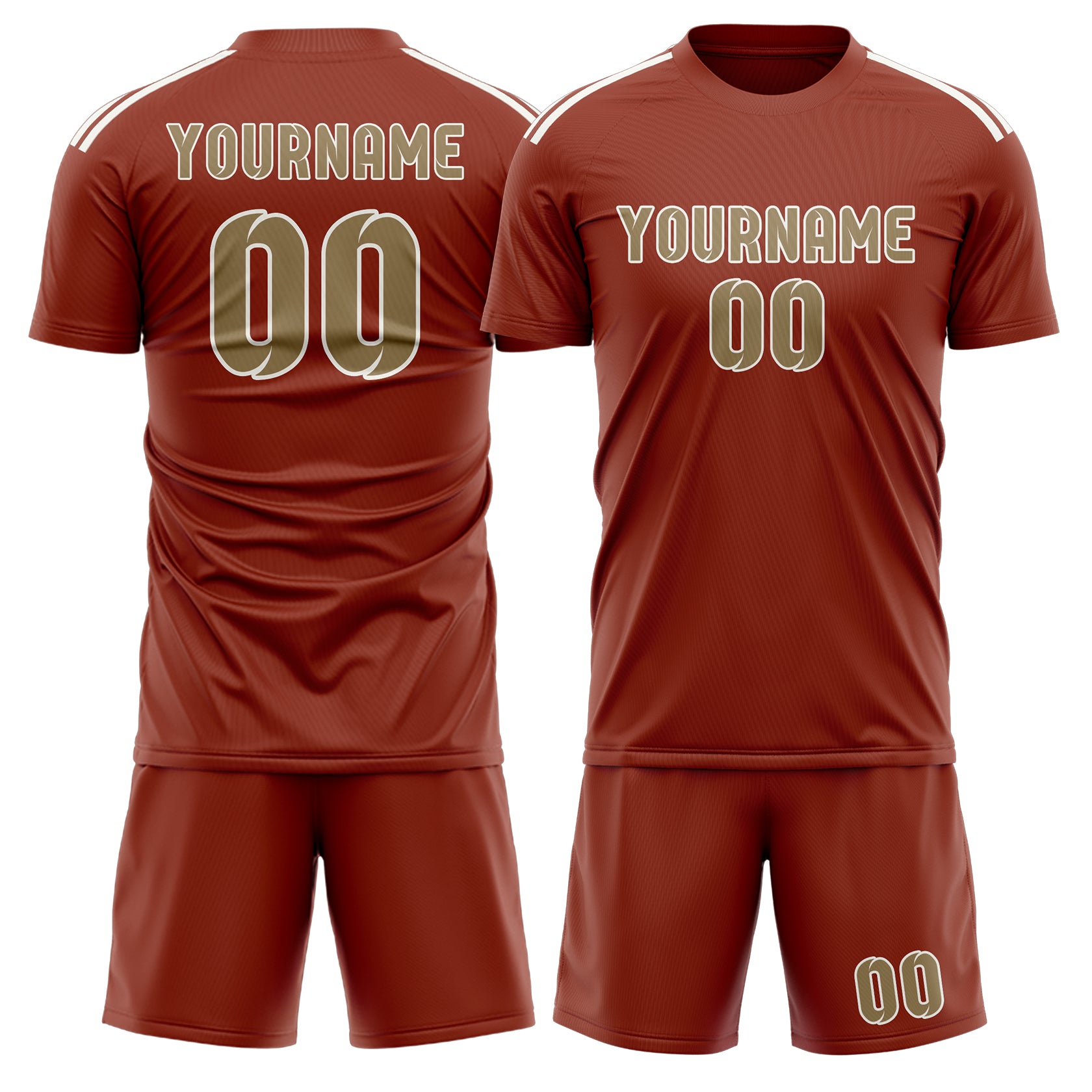 Maßgeschneidertes Professionelles Korallenrot Hellkhaki Fußballtrikot-Set