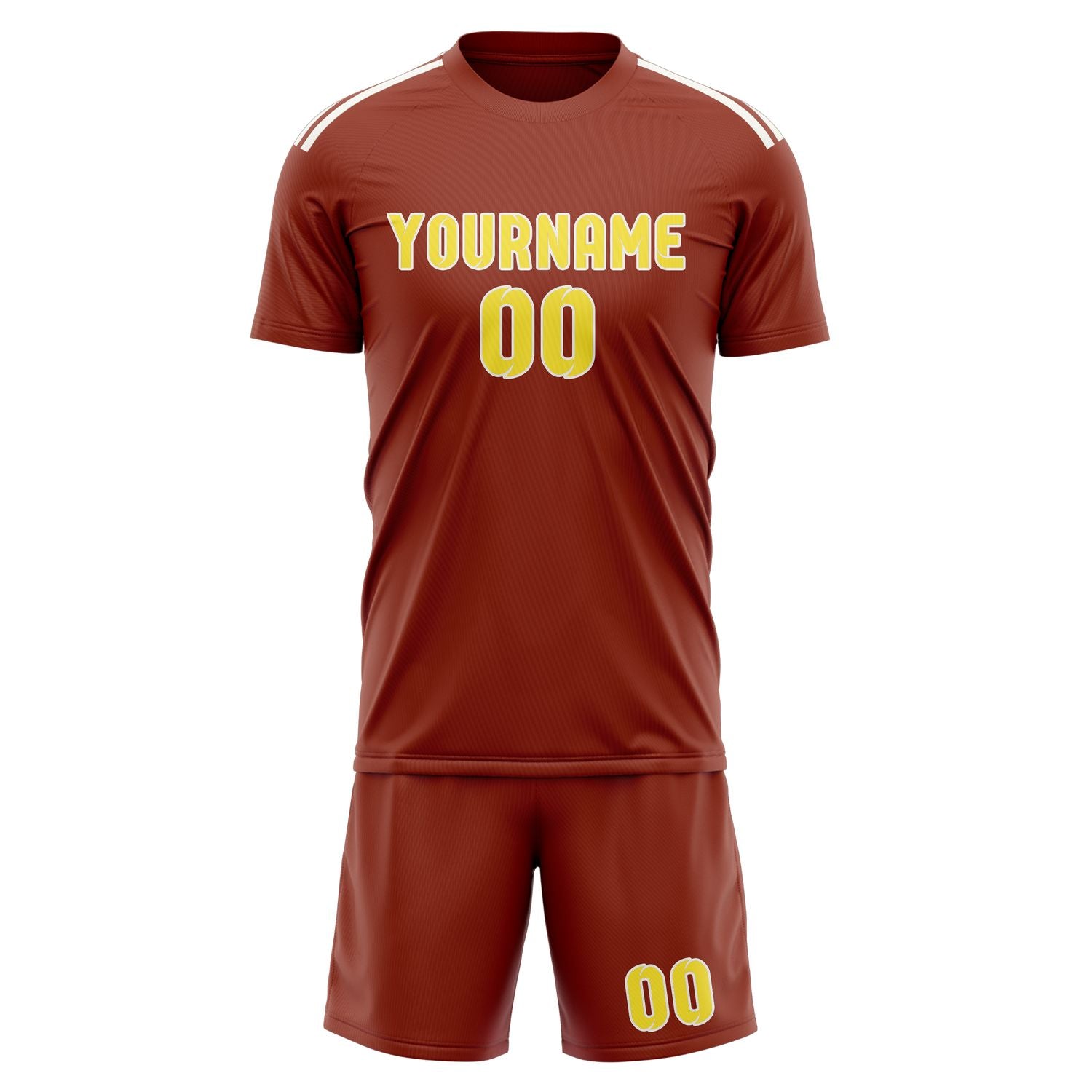 Maßgeschneidertes Professionelles Korallenrot Blassgelb Fußballtrikot-Set