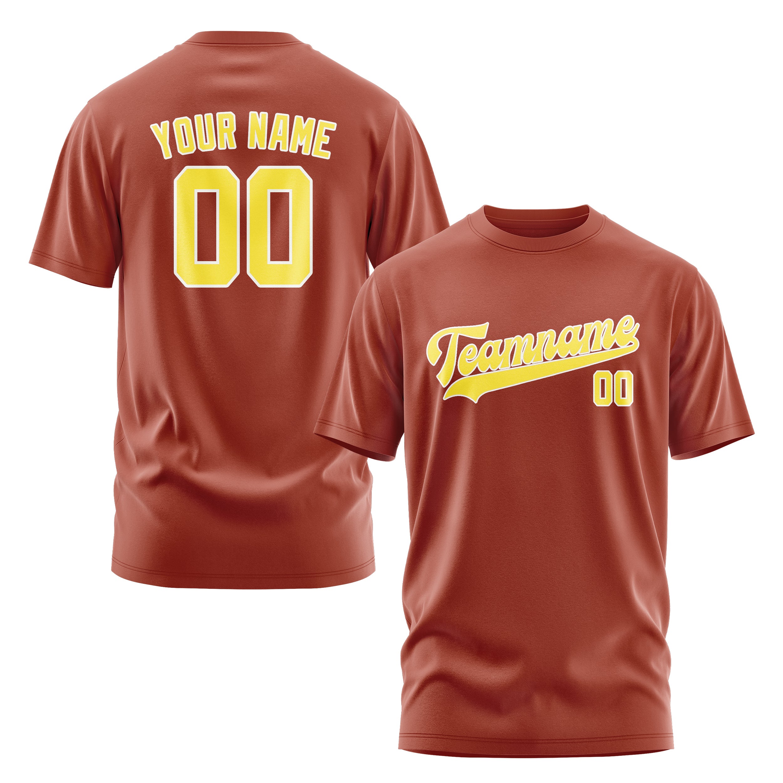 Maßgeschneidertes Korallenrot Blassgelb T-Shirt