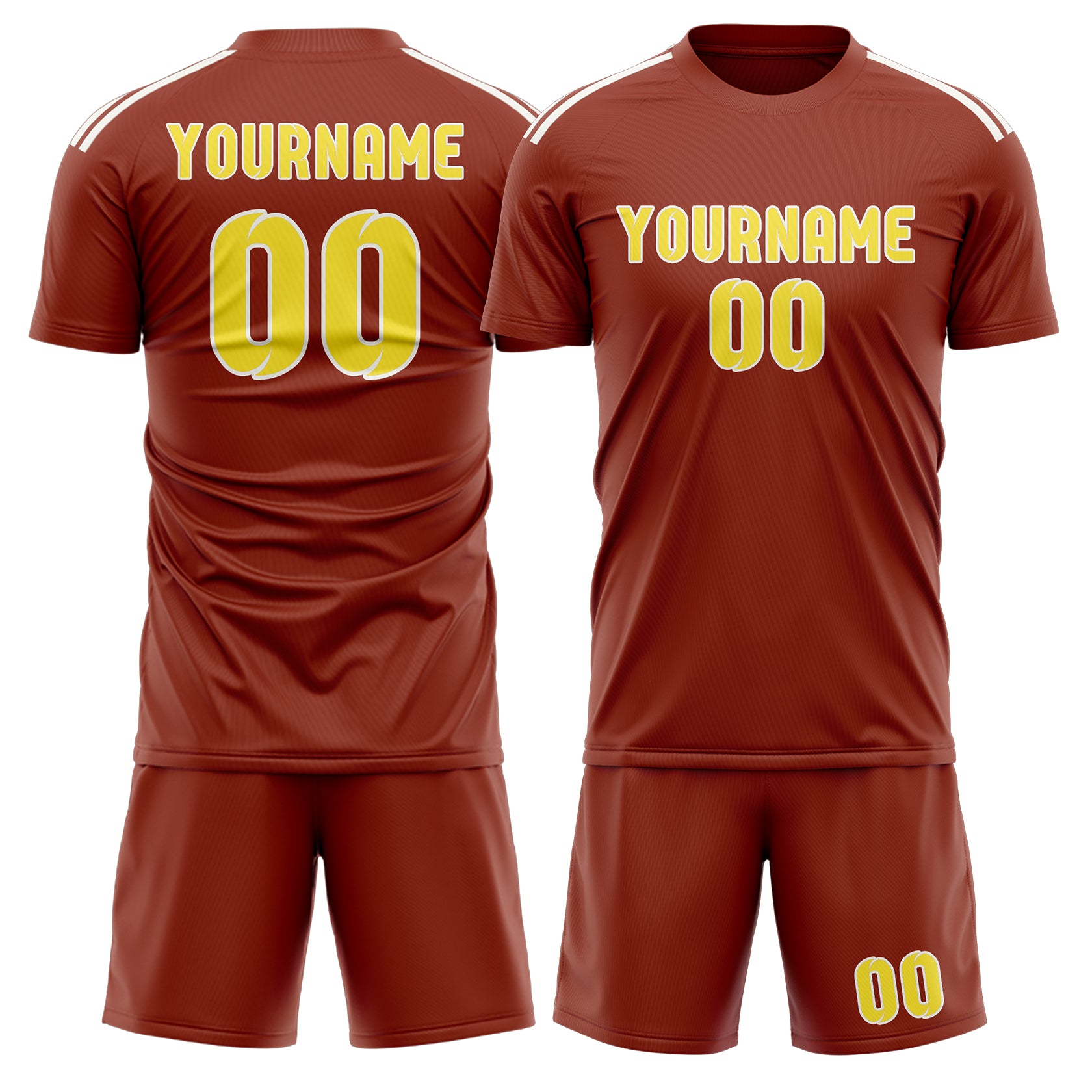 Maßgeschneidertes Professionelles Korallenrot Blassgelb Fußballtrikot-Set