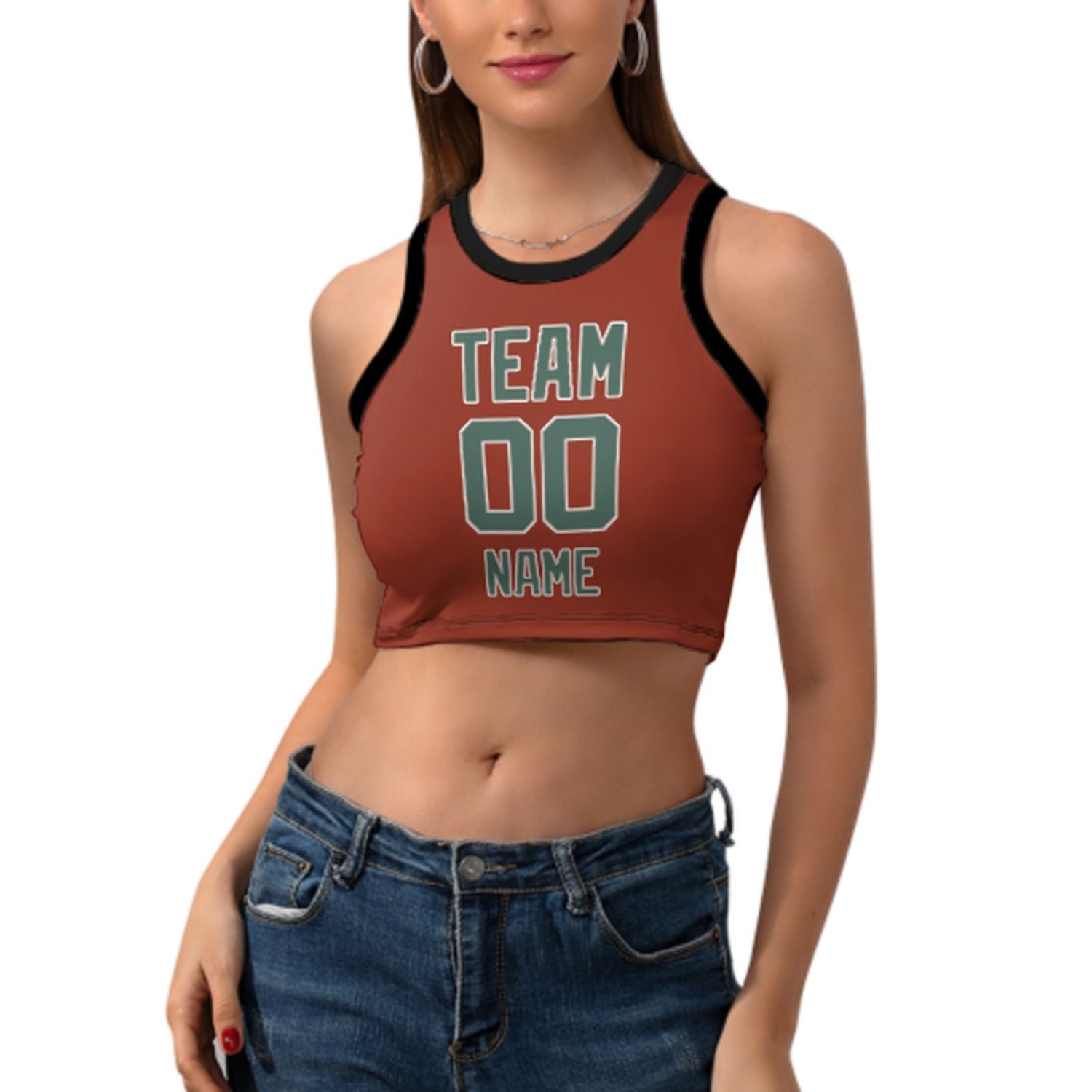 Maßgeschneidertes Korallenrot Blaugrün Ärmelloses Tanktop