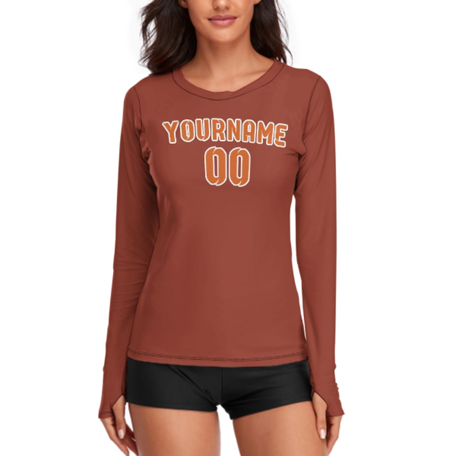 Maßgeschneidertes Korallenrot Orange Damen Langarmshirt